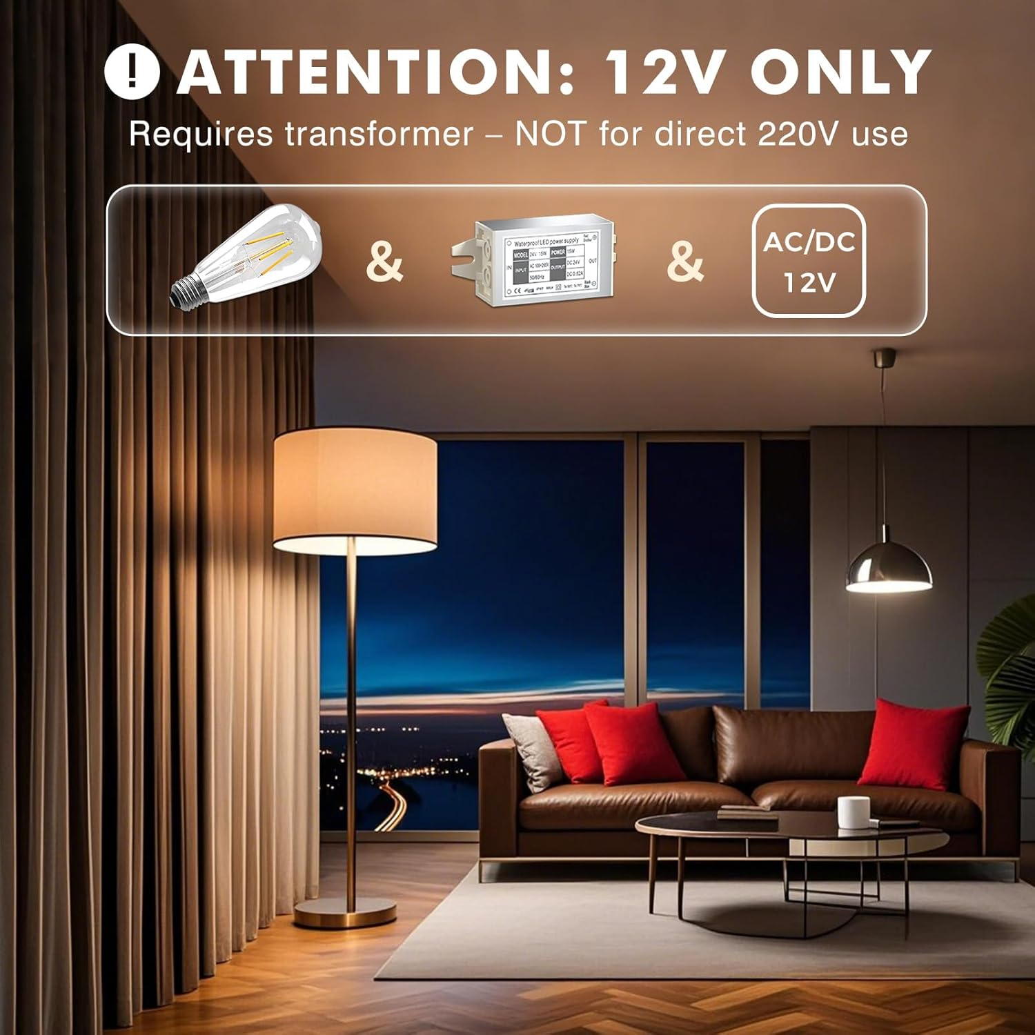 Doright 3-Pack 12V LED ST64 E27 Edison Screw Bulbs, 4W Low Voltage, Warm White 2700K, 400 Lumens, Energy Efficient, Touch Control, Outdoor Use