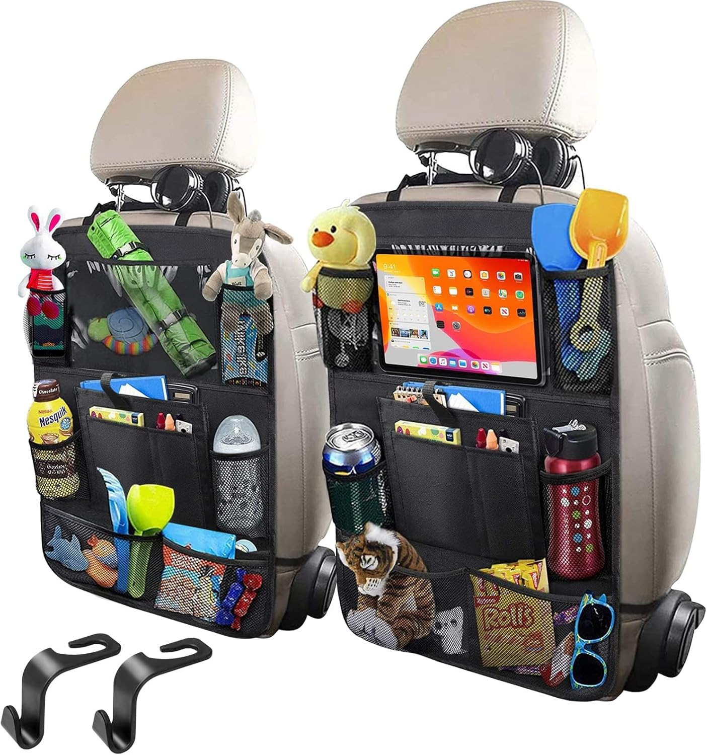 2 PCS Car Storage Organizer,Car Backseat Organizer for Kids Durable Waterproof Oxford Fabric with Touchable Tablet Holder 8 Mesh Pockets and 2 Pockets for Snacks Toys,Car Travel Accessories image number 1