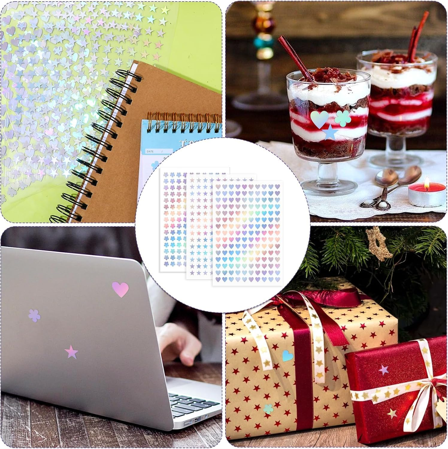 Mini Star Heart Cross Holographic Sticker, 1800Pcs Mini Star Heart Holographic Stickers,Small Stars Stickers Cute Stickers Mini Watercolor Stickers,Self-Adhesive Mini Holographic Sticker for Reward image number 5