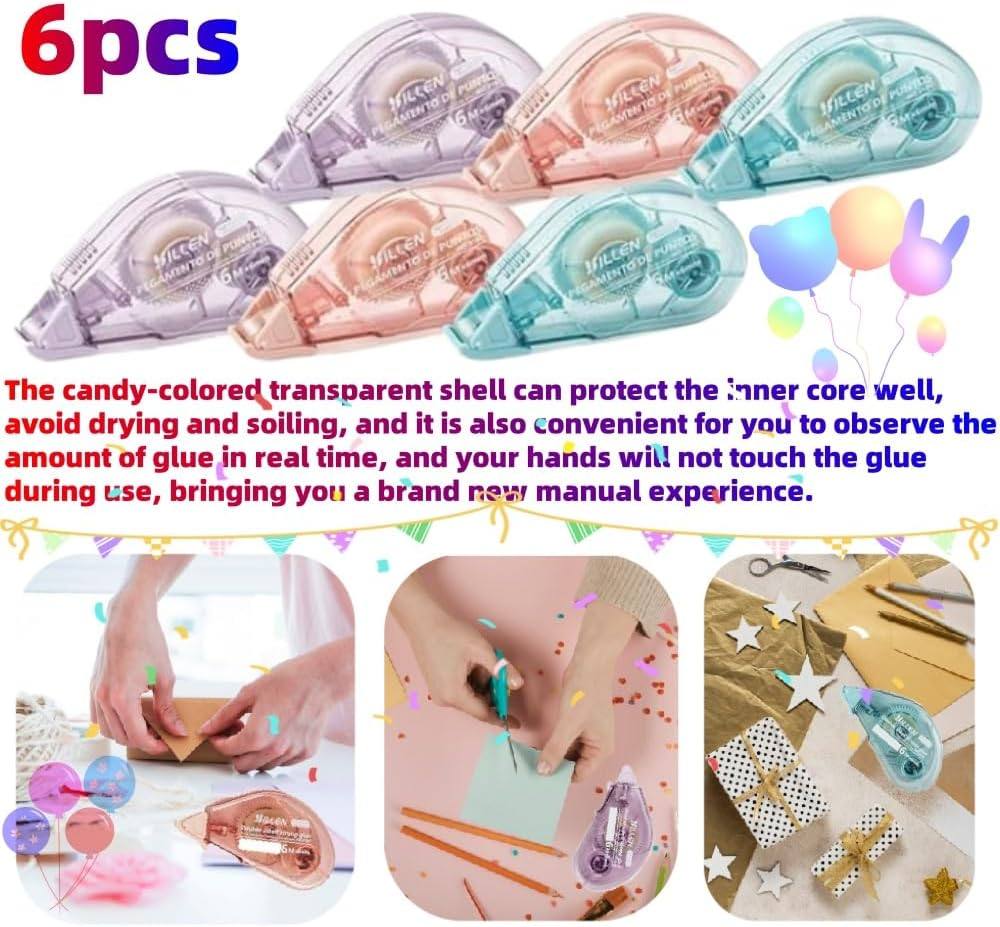 Sidoubleded Tape Roller Scrapbook,6 Pack Roll for Crafts, Roller Crafts, Double-Sided Tape Run, Scrapbooking, School Office Journal Supplies image number 5