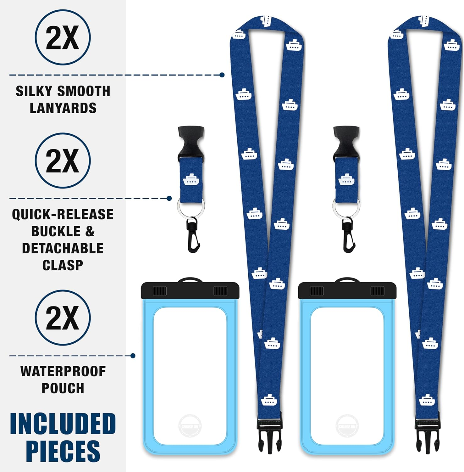Cruise Lanyards Waterproof Cell Phone Pouch Dry Case with Touch Screen [2 Pack] Blue image number 6