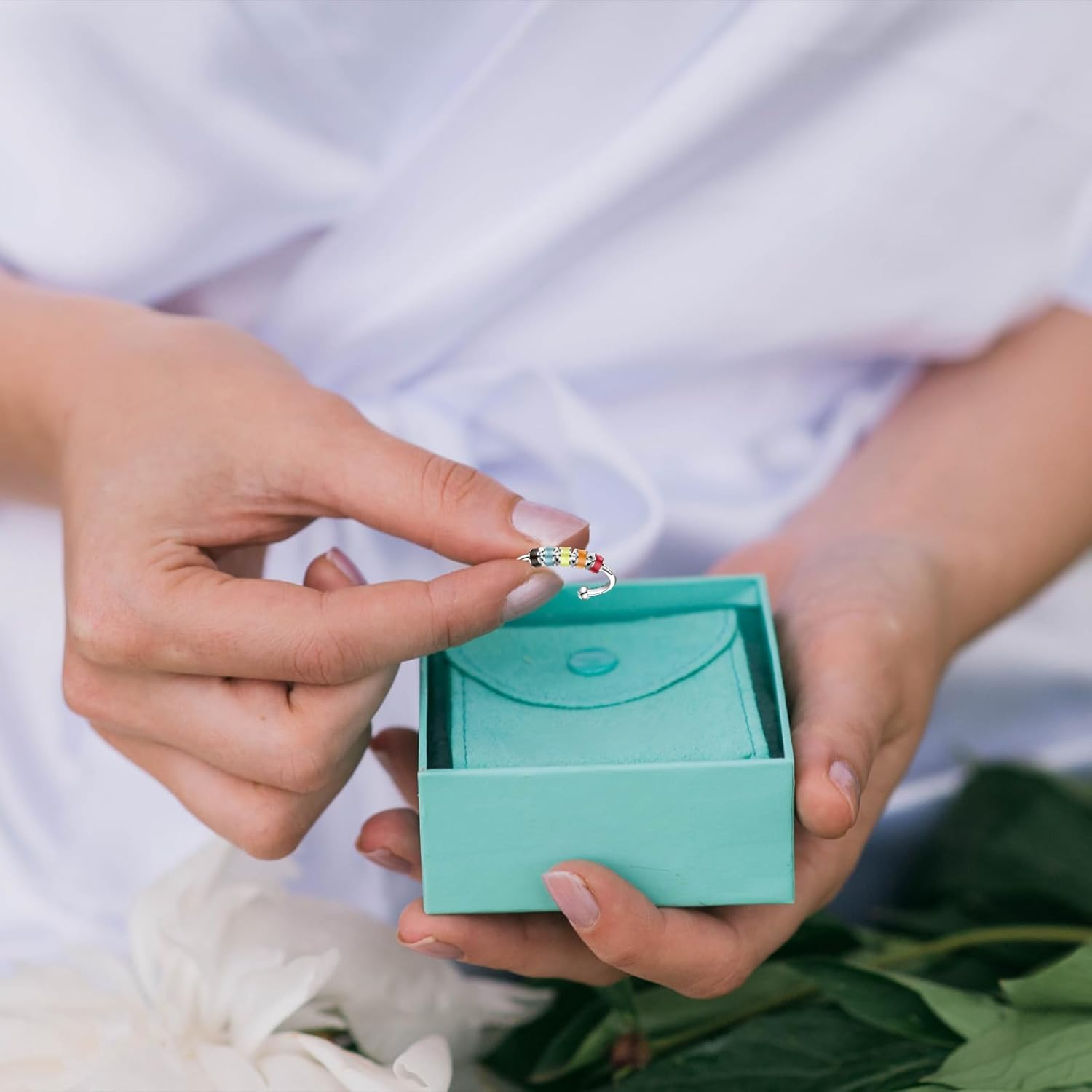 TEAONE Fidget Ring, 4 PCS Adjustable Spinner Ring for Jewelry Gift (4 Styles)