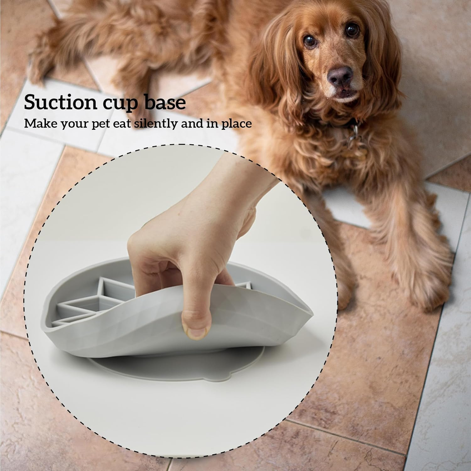 OHMO Anti-Sling Dog Bowl, Anti-Slinging Bowl Dogs for Cats Puppies, Healthy Eating, Stops Bloating, Non-Slip, Environmentally Friendly Silicone (Amber) image number 3