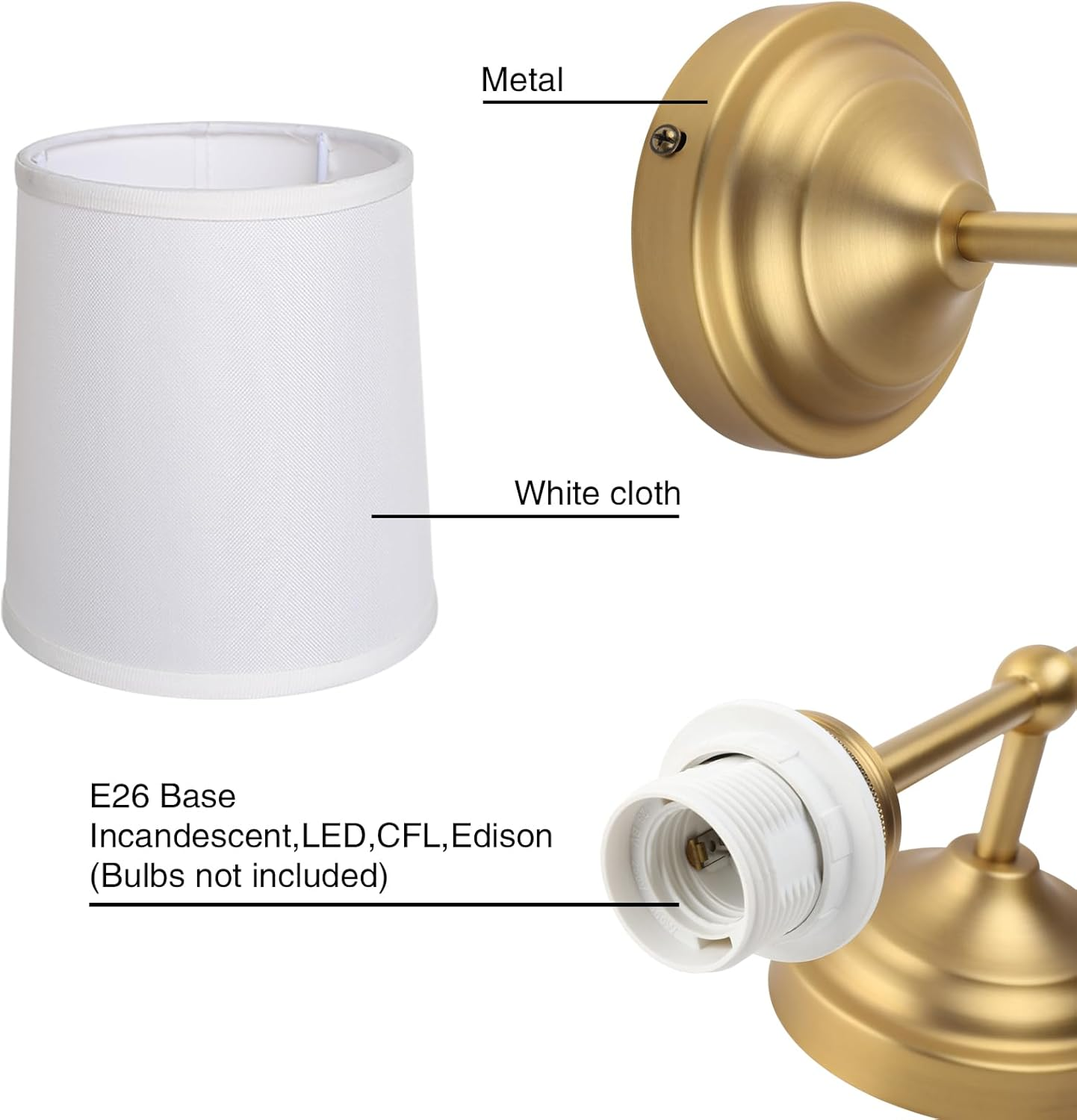 Set of 2 Pack Rustic Vintage Wall Sconce Lighting Indoor Wall Light Fixture Nightstand Lamps with Fabric Shade for Bedrooms Bedside Reading (White) image number 1