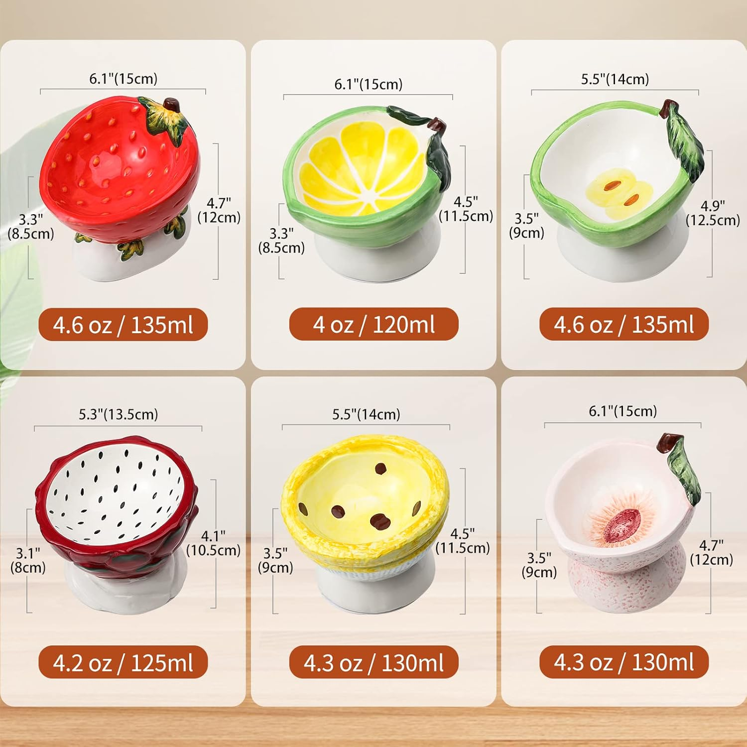 Tilted Elevated Cat Food Bowl - Raised Cat Dish anti Vomiting - Shallow Wide Ceramic Cat Bowl for Whisker Fatigue - Small Cat Feeding Bowls - Tall Cat Bowl - Lemon Shaped Cute Kitten Bowl - 4 Oz