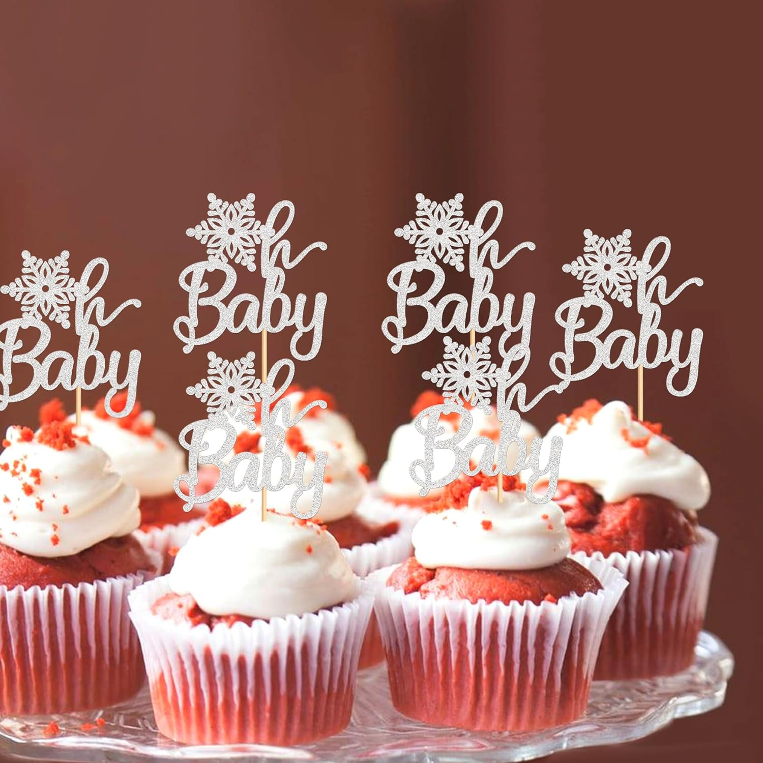 24 PCS Snowflake Cupcake Toppers Silver Glitter Winter Frozen Theme Cupcake Picks Baby Shower Kids Birthday Party Christmas Cake Decorations Supplies - Blue image number 6