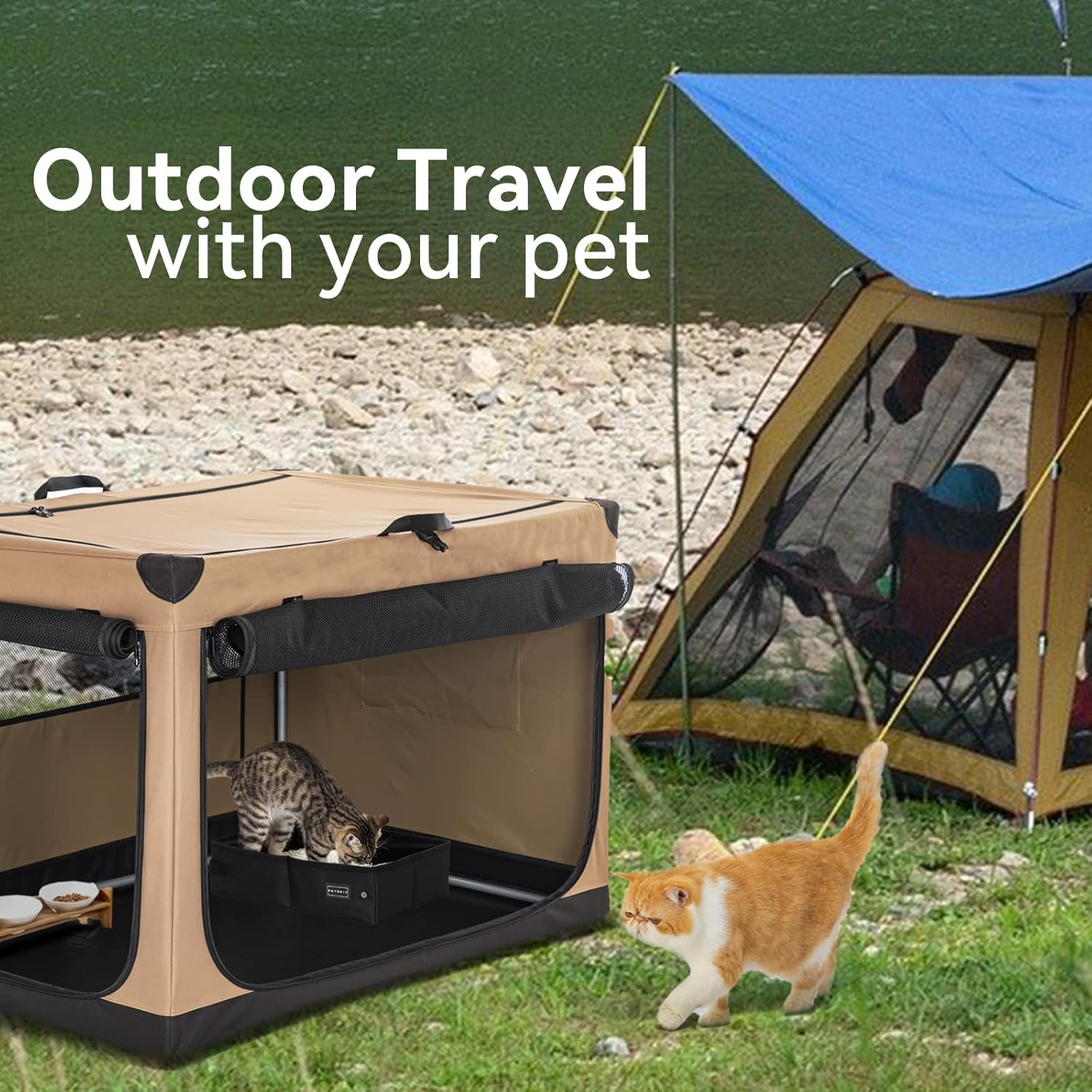 PETSFIT Cat Litter Box Large,Outdoor Cat Litter Box Waterproof Bottom, Zipped Travel Kitten Toilet, Standard Portable Collapsible Litter Carrier for Cats, Leak-Proof, Lightweight Black, 48 X 38X 15Cm image number 5