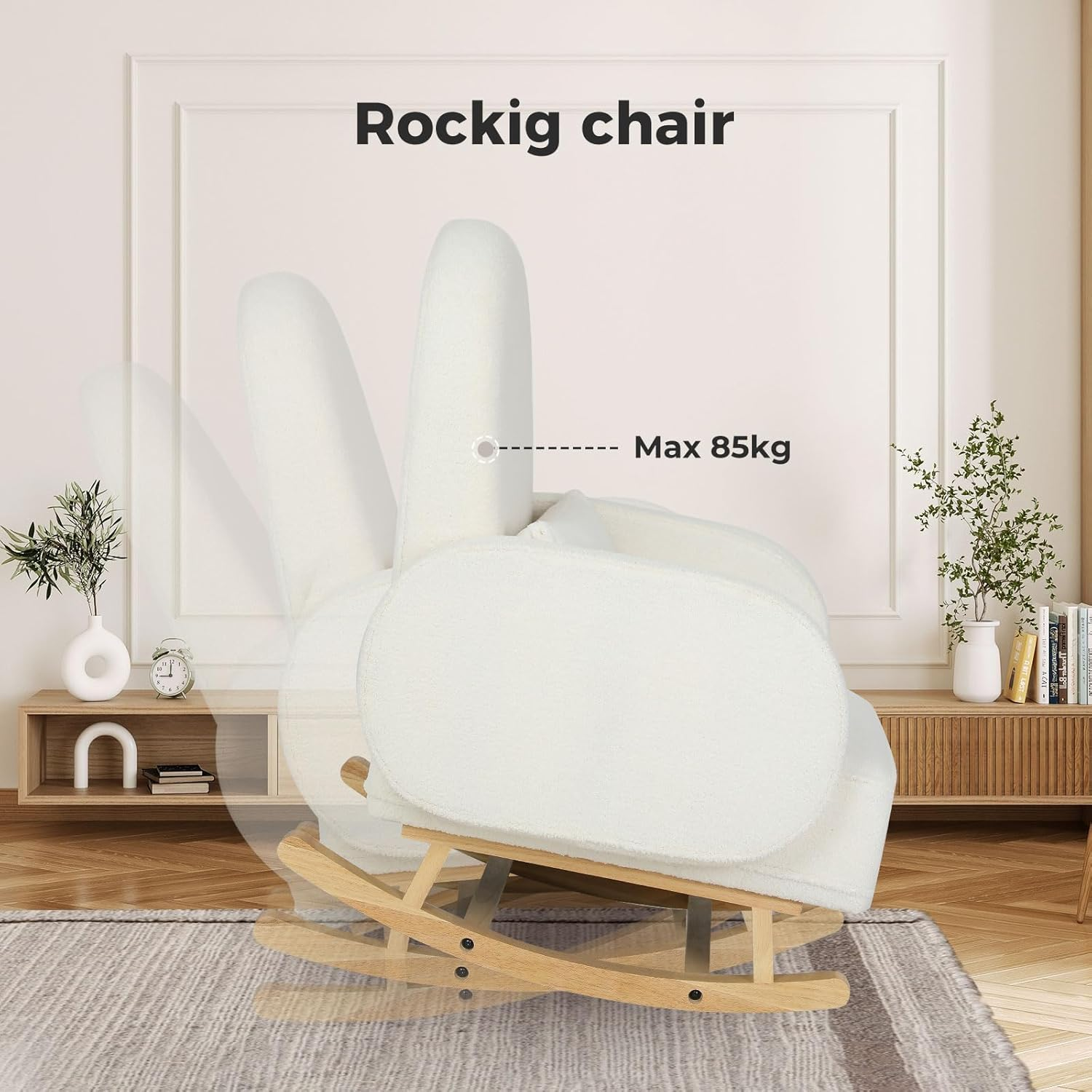 Levede Rocking Chair Nursery with Ottoman, Upholstered Glider Armchair with Footrest for Living Room or Bedroom, Ergonomic Cloud Design, Solid Wood Base, Max Load 85Kg, Beige