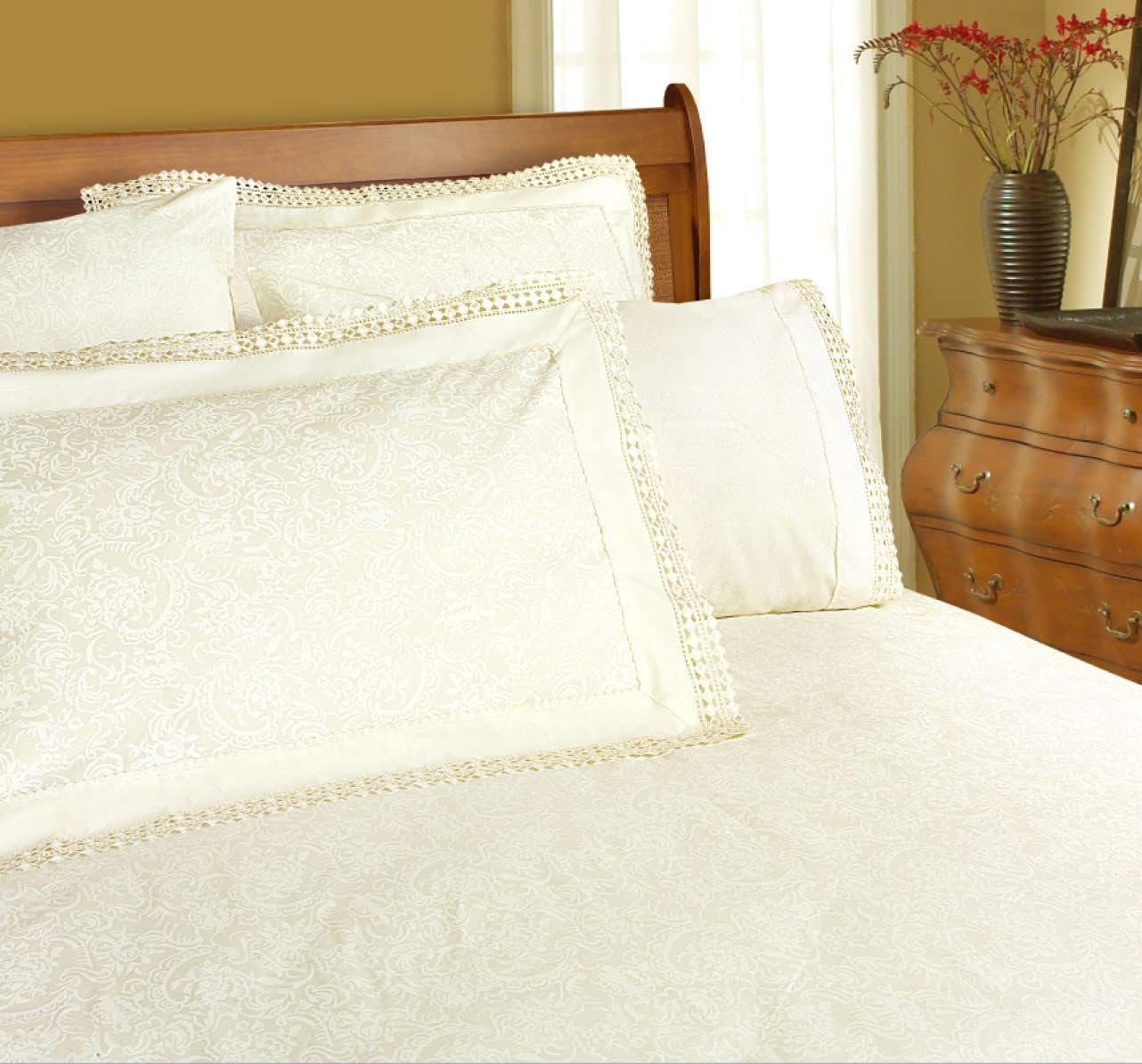Shangri La Machine Lace Sheet Set, King, Cream