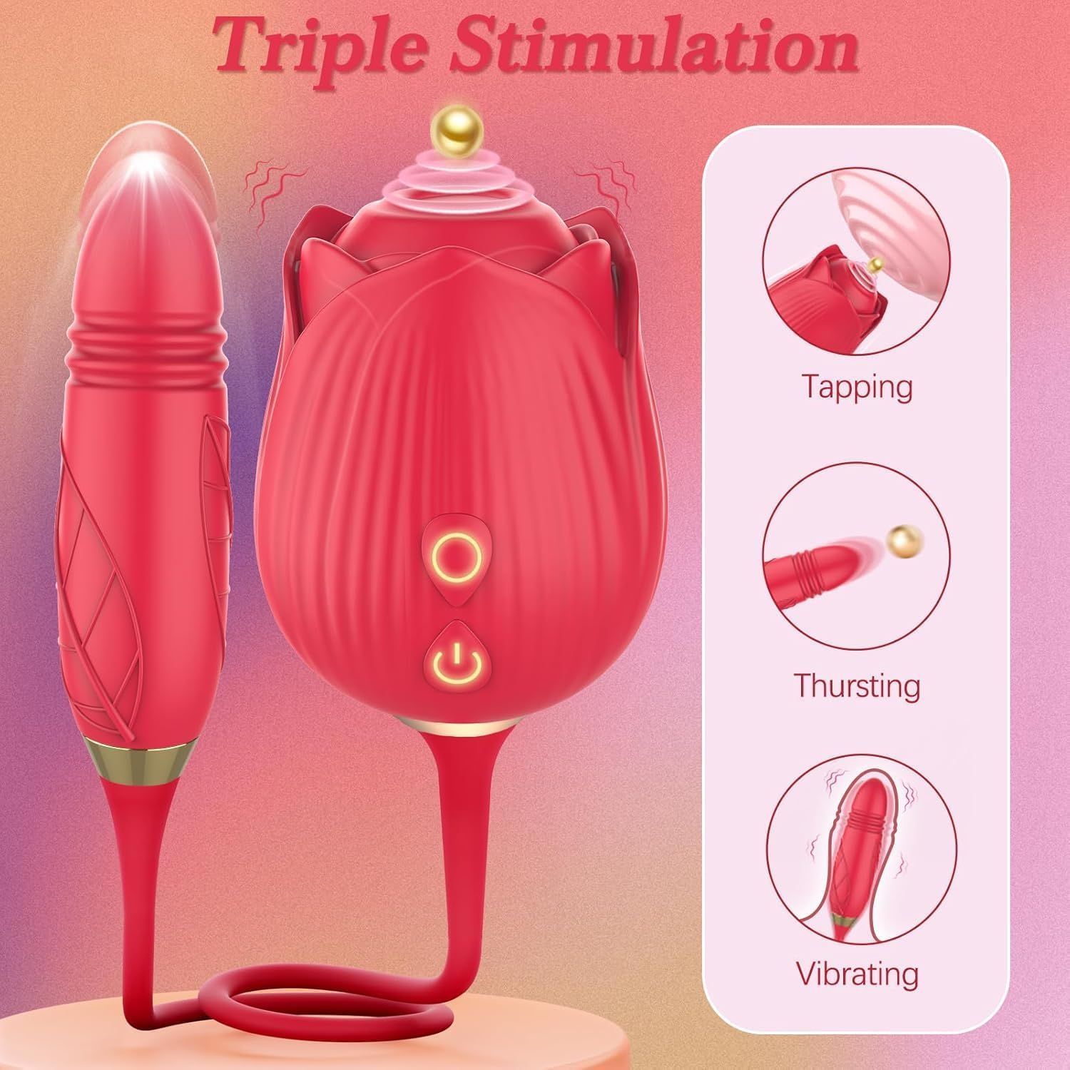 Vibrator Adult Sex Toys for Women - Riotor 2IN1 Flapping Vibrator Rose Sucking Toy, 9 Tappling & Sucking Portable Toys, Anal G Spot Clitoral Nipple Stimulator Vibrators, Adult Female Couples Sex Toys Games (Rose) image number 5