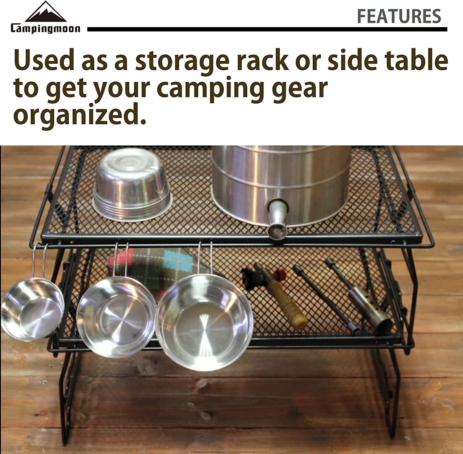 CAMPINGMOON 2Pcs Campfire Grill Storage Rack Camping Grill Steel Foldable Stackable T-238 image number 2