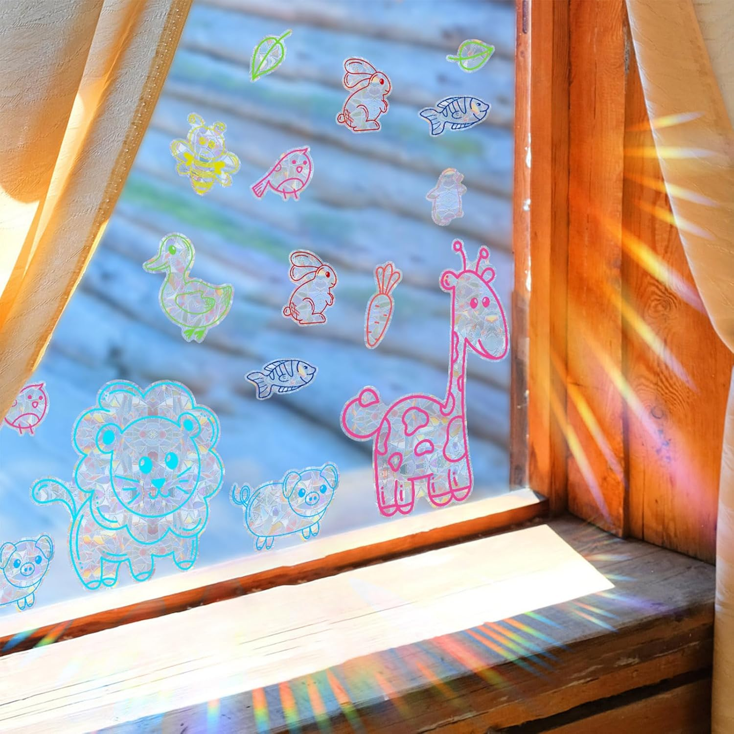 Bee and Sunflower Suncatchers Stickers Prism Glass Decor Anti-Collision Stickers for Birds Vinyl Window Clings Glass Decal for Home Mirror Sticker Flower Window Gels(Bee and Flower)