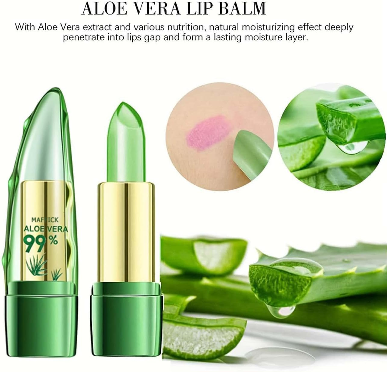 Maffick Aloe Vera Color Changing Lipstick Long Lasting Color Rendering Moisturize Lips (01) image number 3