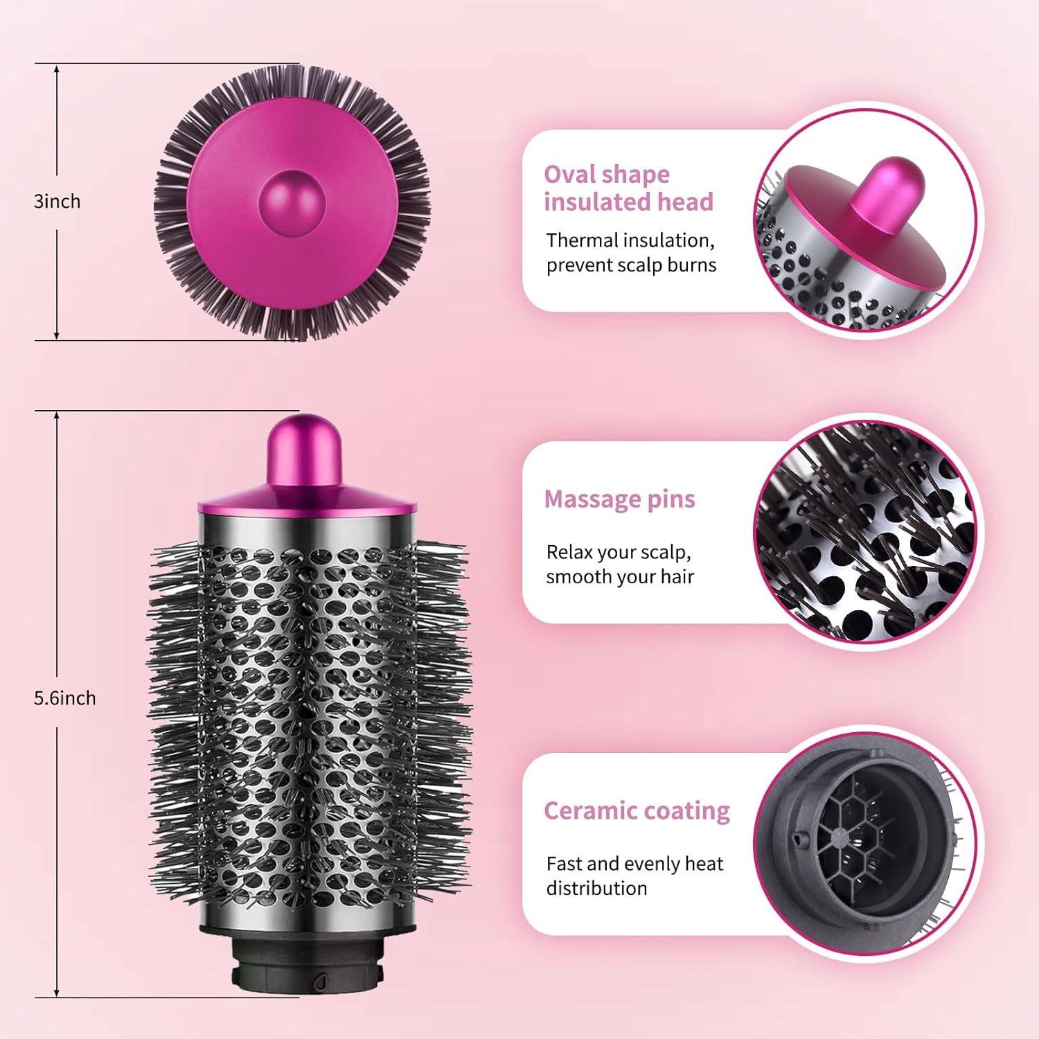 Large round Volumizing Brush for Dyson Airwrap, Large round Brush Attachment Compatible with Dyson Airwrap HS05 HS01 for Fluff Up, Volumize and Styling Hair (Rose) - Gold image number 5