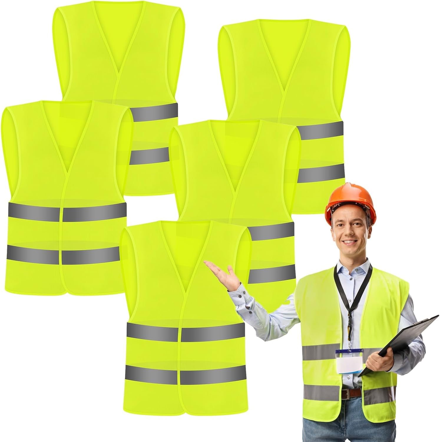 5 Pack Hi Vis,Safety Vests,Standard Size Reflective High Visibility Vests,Unisex Hi Vis Jacket for Traffic Work, Running, Surveyor and Security Guard Construction Vest image number 1