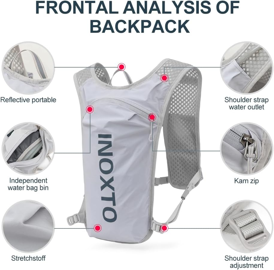 INOXTO Running Backpack, 5-Liter Lightweight Hydration Bag for Outdoor Hiking Cross Country Marathon Cycling Competition Mountaineering Water Bag Backpack for Men image number 6