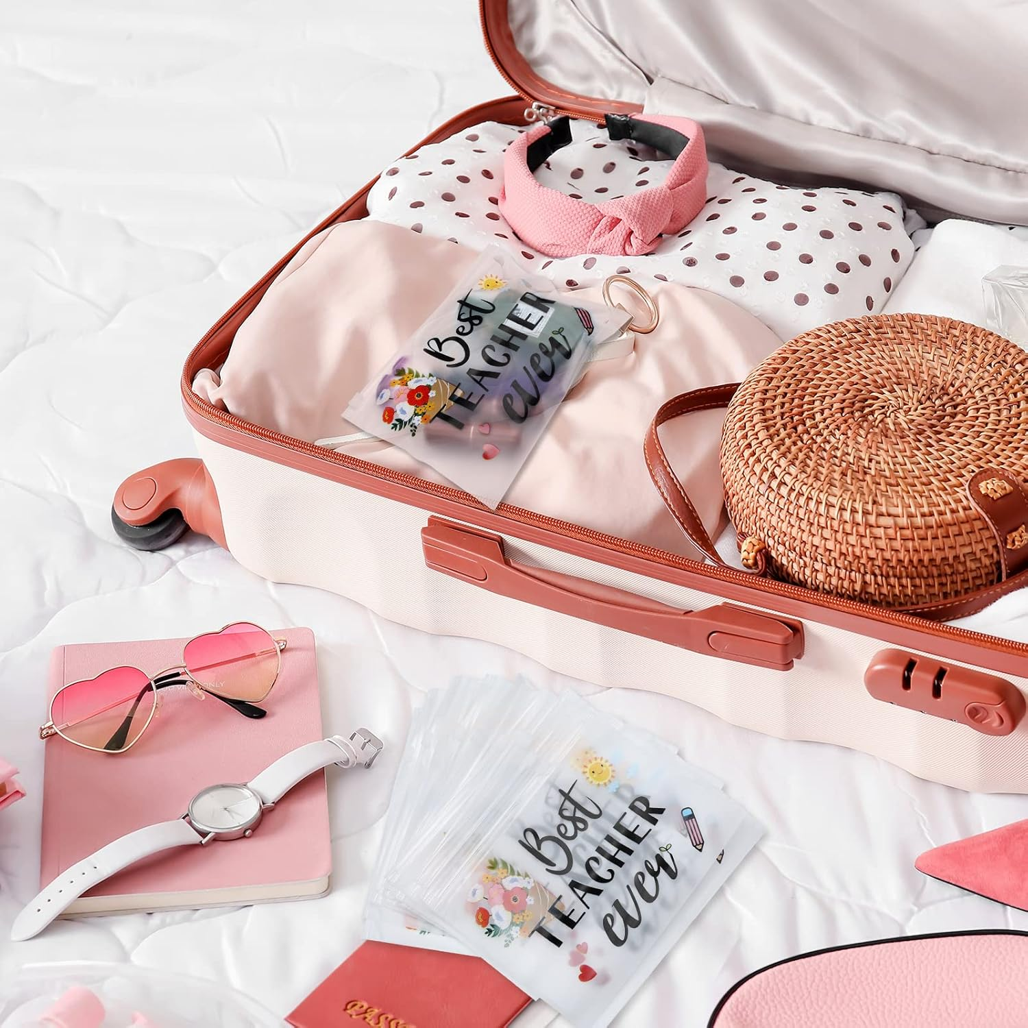 Cunno 60 Pcs Christmas Teacher Appreciation Gifts Bulk Small Teacher Survival Kit Bag Waterproof Makeup Pouch Cosmetic Pencil Bag Thank You Gifts for Women Teacher Graduation Gifts, Best Teacher Ever image number 2