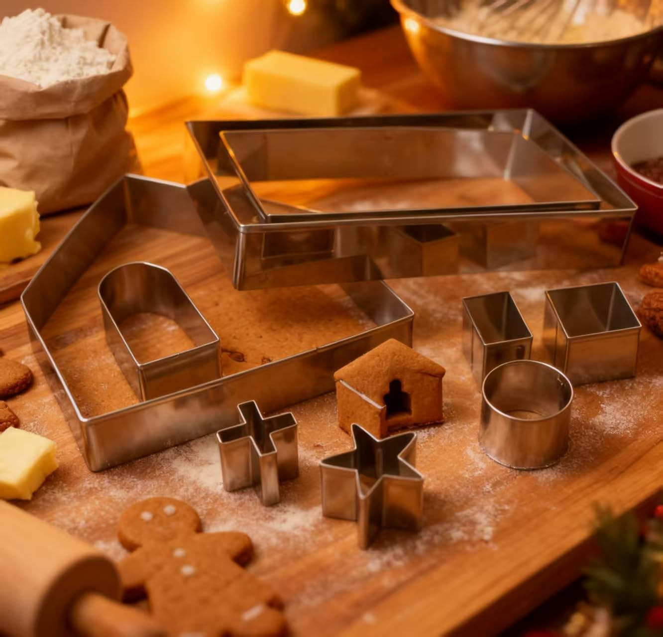 3D Christmas Gingerbread House Cookie Cutters, Stainless Steel Cartoon Biscuit Cutter Mould, DIY Baking Pastry Stainless Steel Mold for Xmas Holiday Thanksgiving image number 5