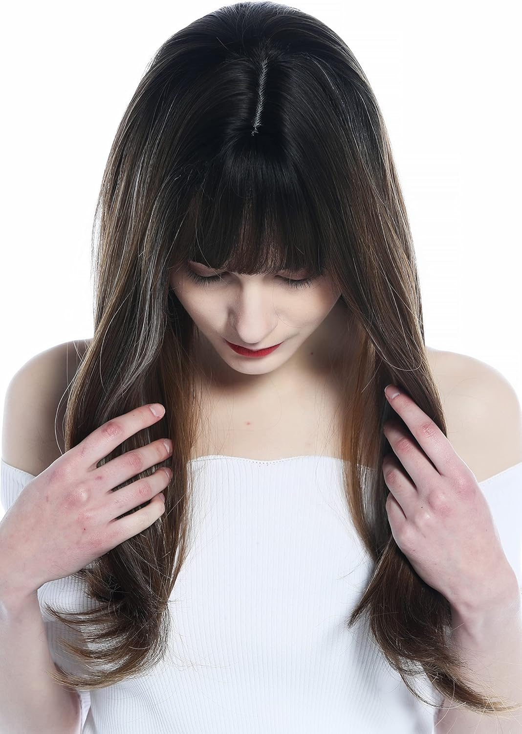 WIG ME up - LC252-8/27-18T/80 Women'S Wig Long Straight Fringe Brown Platinum Blonde Highlights image number 2