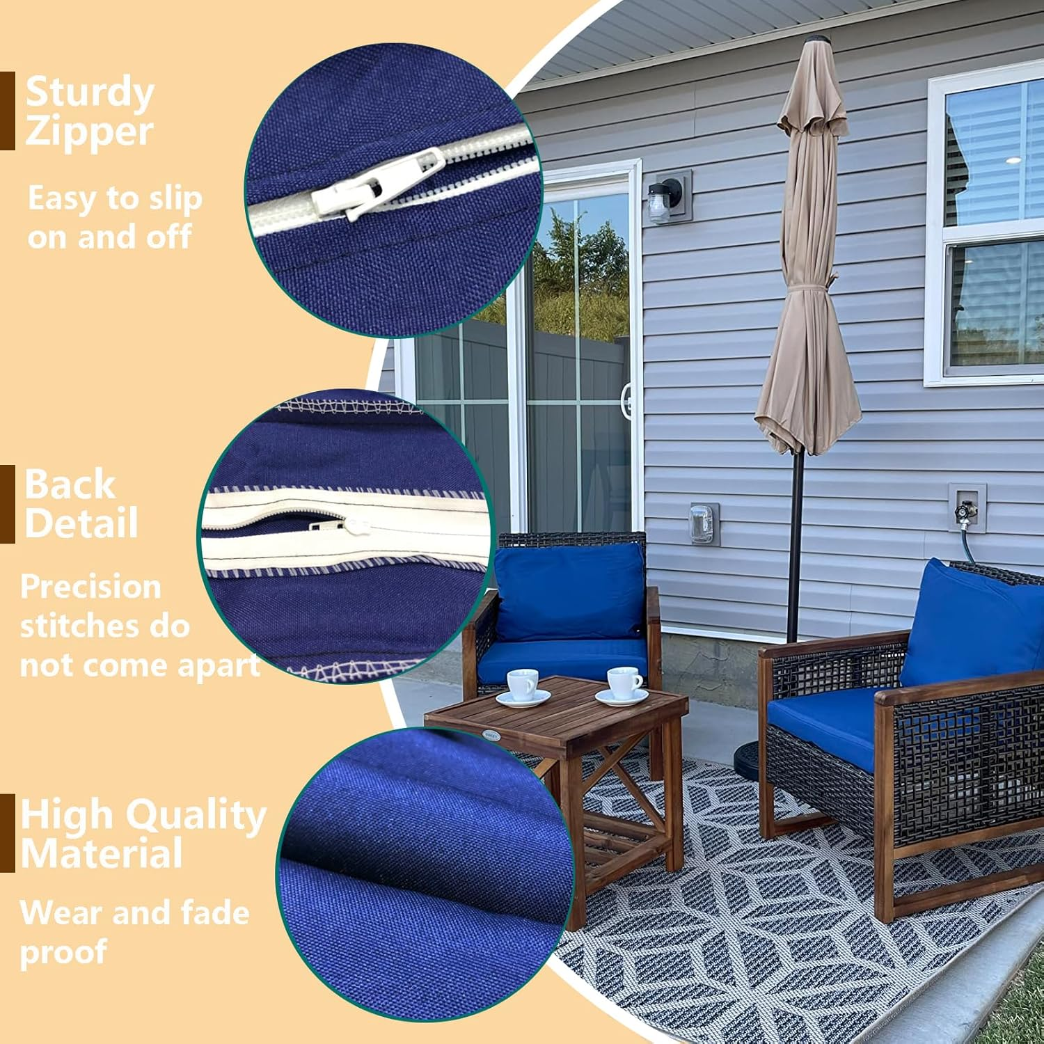 Oslimea Outdoor Patio Cushion Covers Replacement 25X27X5 Inch 2Pack Patio Furniture Cushion Seat Cover Waterproof Washable Sofa Couch Chair Slipcover Furniture Protector for Indoor Outdoor, Blue image number 2