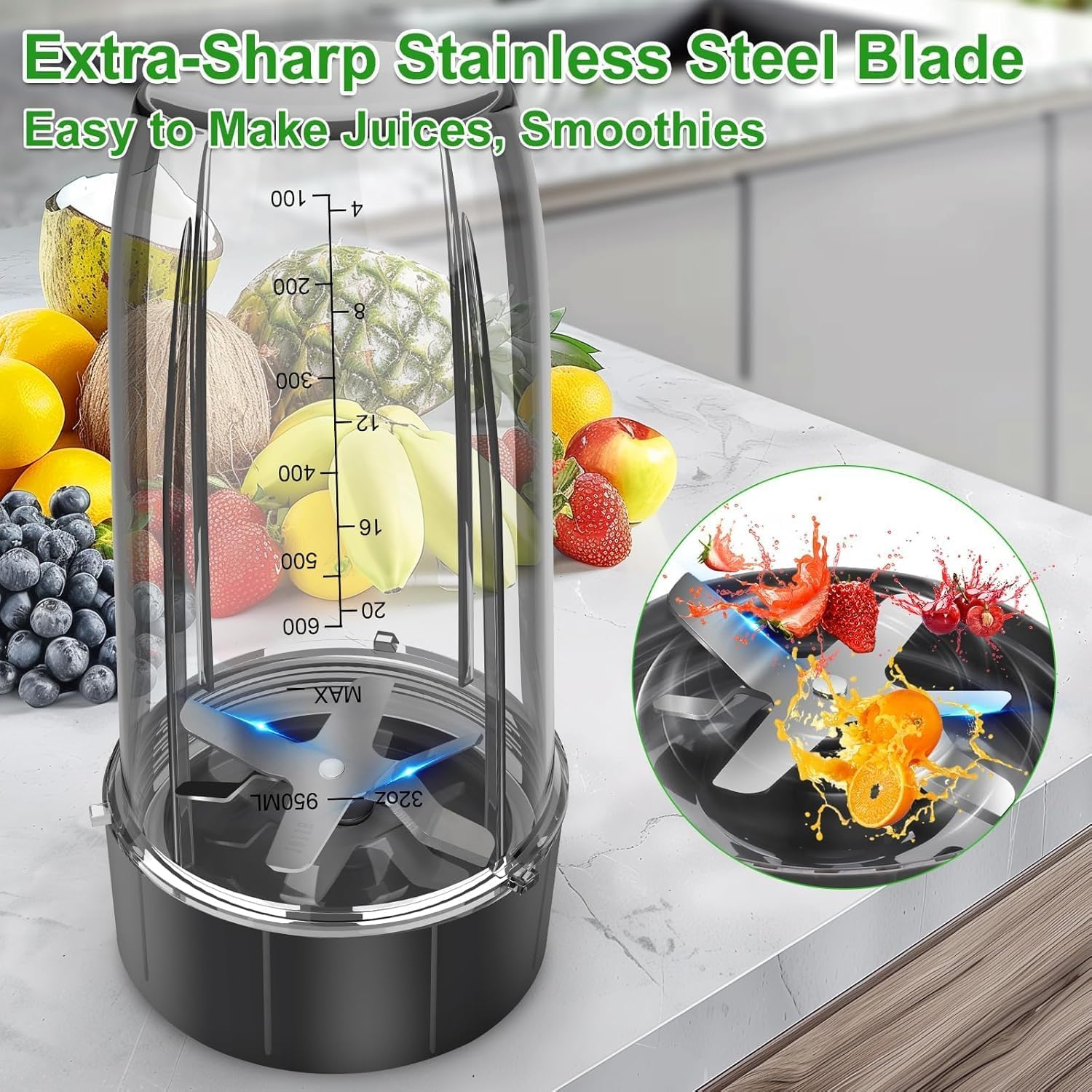 18PCS Blender Cups & Blade Replacement Set for Nutribullet 600W 900W, 32Oz 24Oz 18Oz Cups with Flip-Top Lid, Resealable Lid & Handle Ring, Extractor Blade, 2 Gears, 6 Shock Pads, Cleaning Brush image number 5