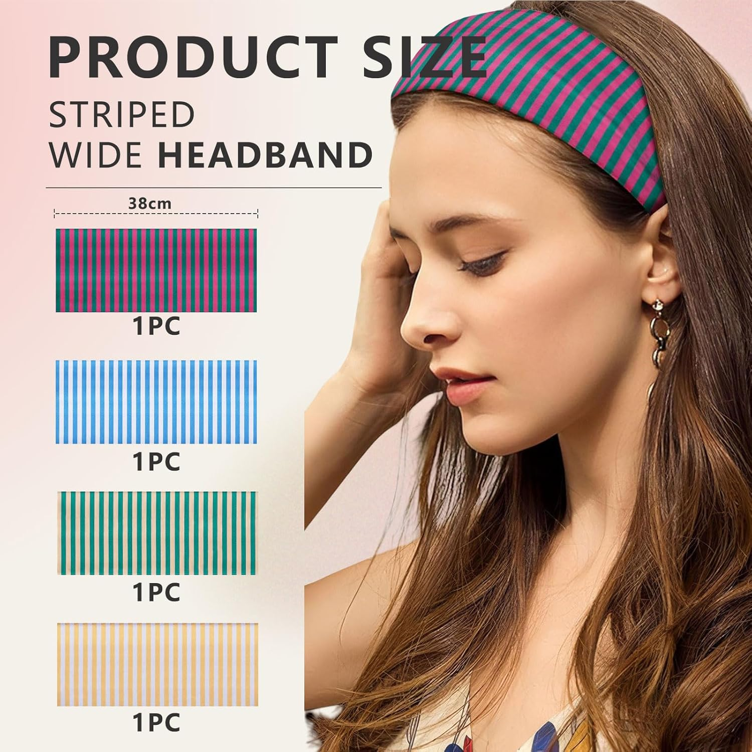 Cosmeria Women'S Headband with Stripes, Soft and Comfortable Sports Headband Made of Polyester and Spandex, Perfect for Yoga, Running and Everyday Use image number 5