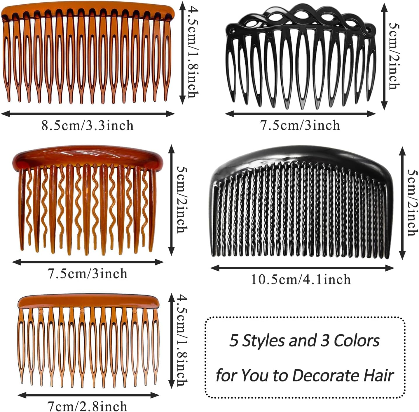 SYEYCW Pack of 15 Hair Combs for Clips, French Twist Hair Side Combs, Plastic Decorative Hair Comb Clips, Decorative Headpiece, French Hair Comb, for Women, Girls, 3 Colours image number 5
