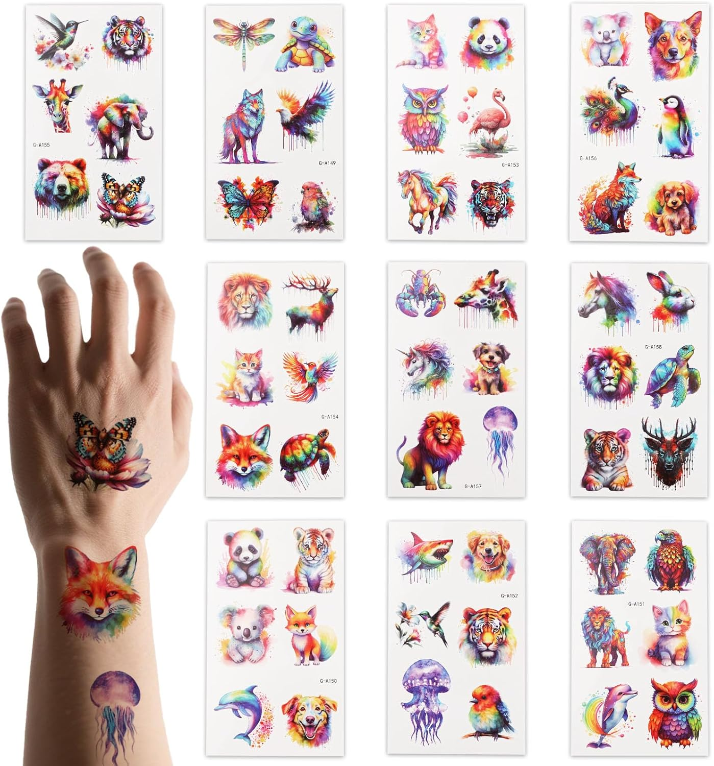 Lasuroa 60Pcs Animal Temporary Tattoos for Kids, Waterproof Watercolor Animal Theme Fake Tattoo Stickers Arm Shoulder Decorations and Birthday Party Supplies Gifts for Boys Girls Children