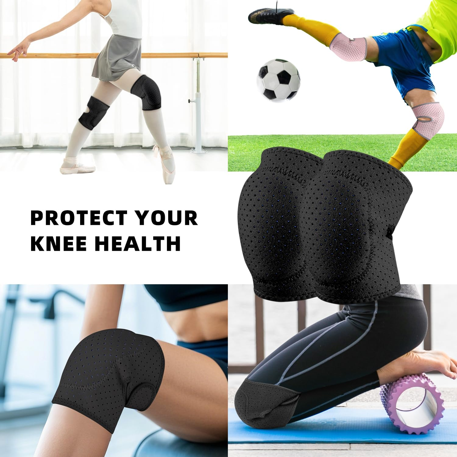 Knee Pads for Work & Sports - Thick Sponge Cushion, Anti-Slip & Collision Avoidance Design - Breathable Adjustable Knee Protector for Running, Cycling, Dance, Gardening - Men/Women (Black) image number 1