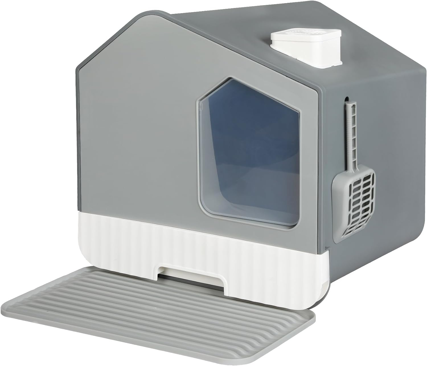 Pawz Pets Cat Litter Tray Boxes Enclosed, Spacious Kitty Litter Tray with Complementory Scoop and Drawer Design,Two-Way Door Cat Litter Box Anti-Splashing with Cat Toilet Mat, Easy Cleaning, Grey image number 1