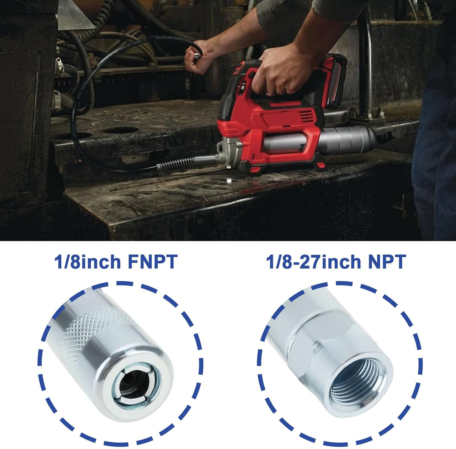 Ecsing 2PCS Grease Gun Couplers Compatible with Milwaukee 2446-20 2646-20 2646-21CT 2646-22CT 49-16-2649 Connection 1/8 Inch FNPT Internal Thread 1/8-27 Inch NPT Silver image number 2