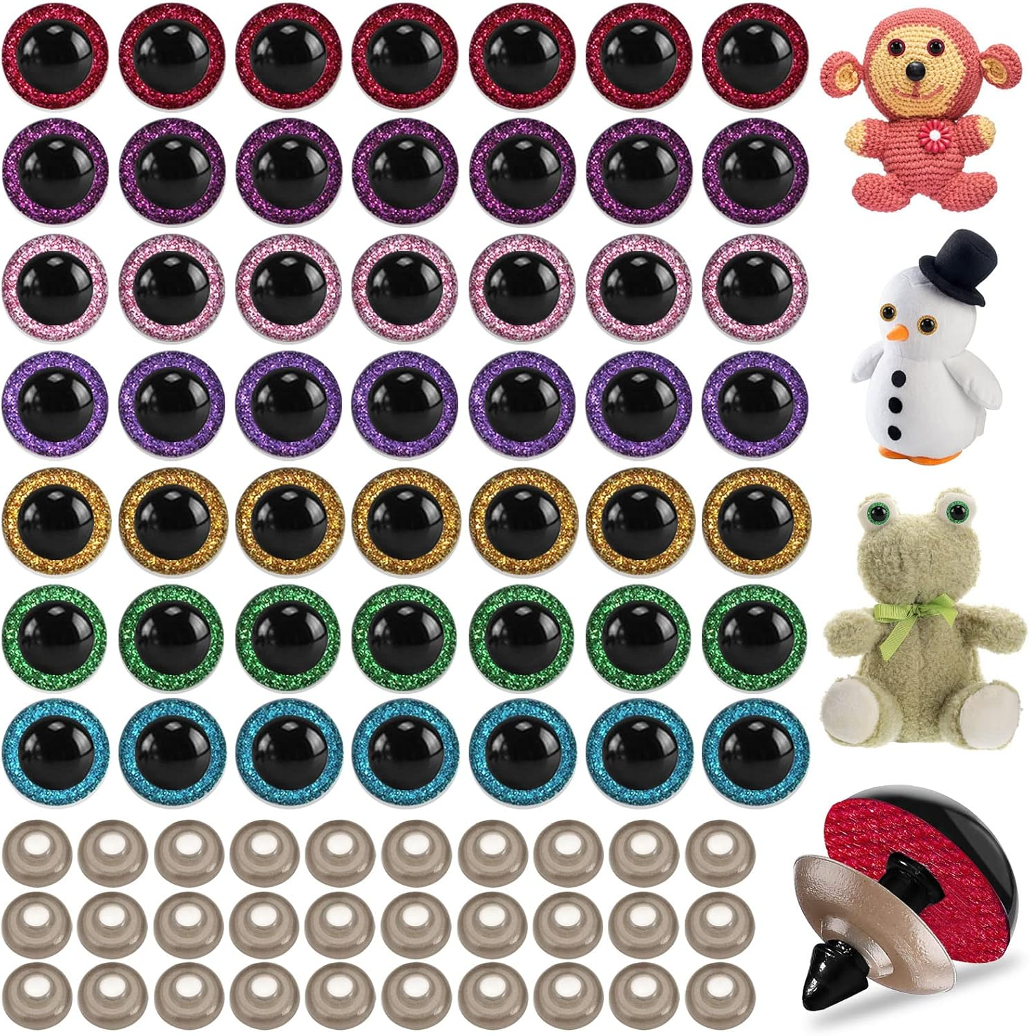 70 Pieces Large Safety Eyes, Sourceton Animal Glitter Plastic Eyes for DIY of Puppet, Bear, Crafts Doll Making Supplies (7 Color, Each 10) image number 5