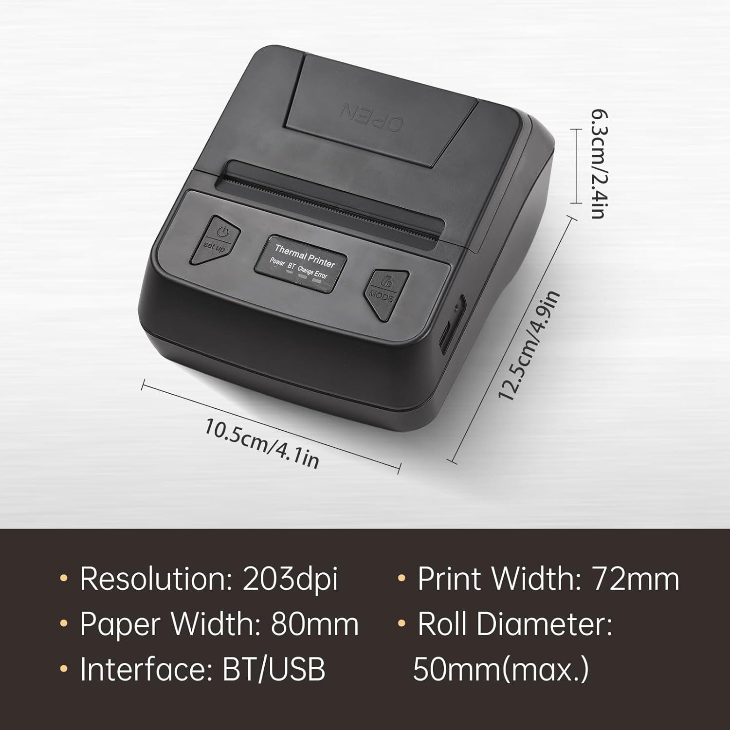 LAPOOH Portable 80Mm Receipt Label Printer Wireless BT Thermal Receipt Printer Mobile Bill Printer Compatible with Android/Ios/Windows System ESC/POS Print Command for Small Business Restaurant image number 4