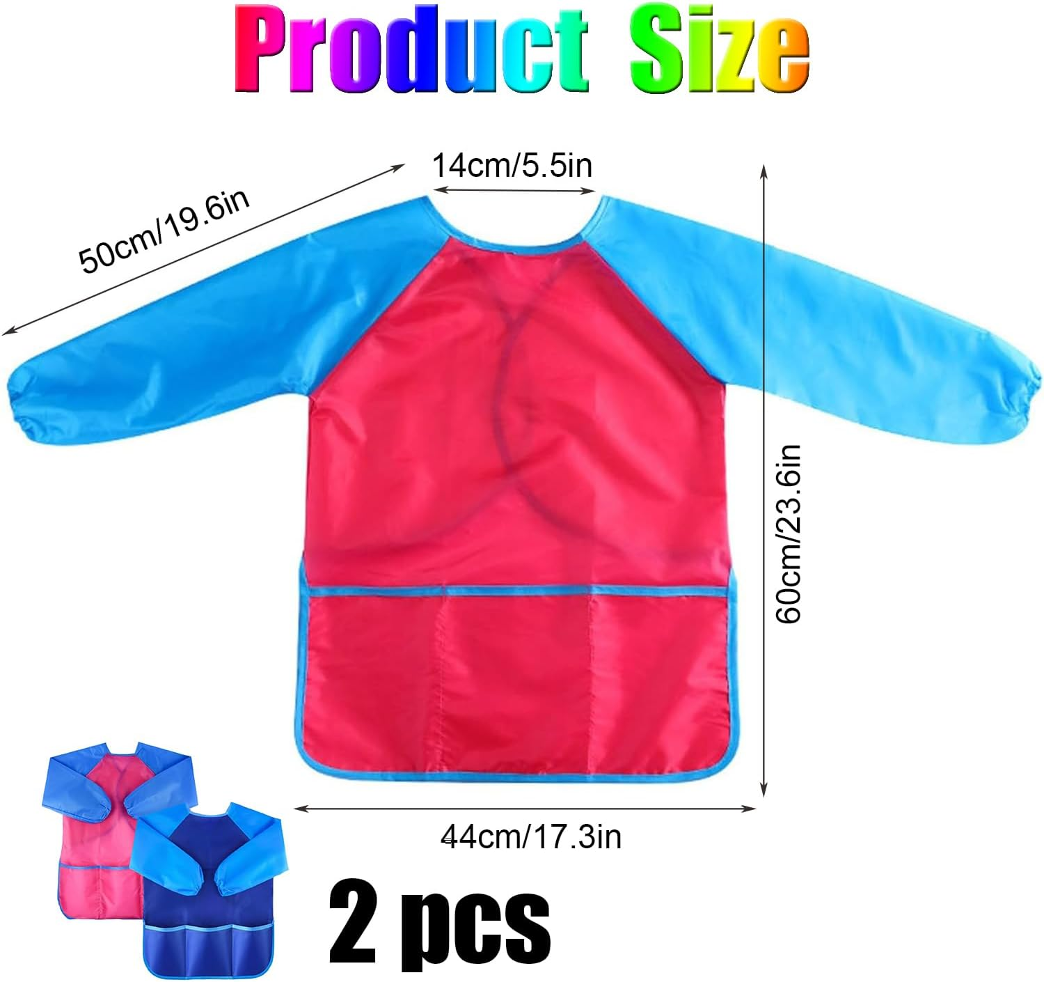 WADY Kids Painting Apron, Waterproof Art Smocks for Child 5-8 Years, Child Height 120Cm, Children Artist Apron with Long Sleeve and 3 Pockets, Baking/Cooking/Painting/Art Craft Aprons image number 3