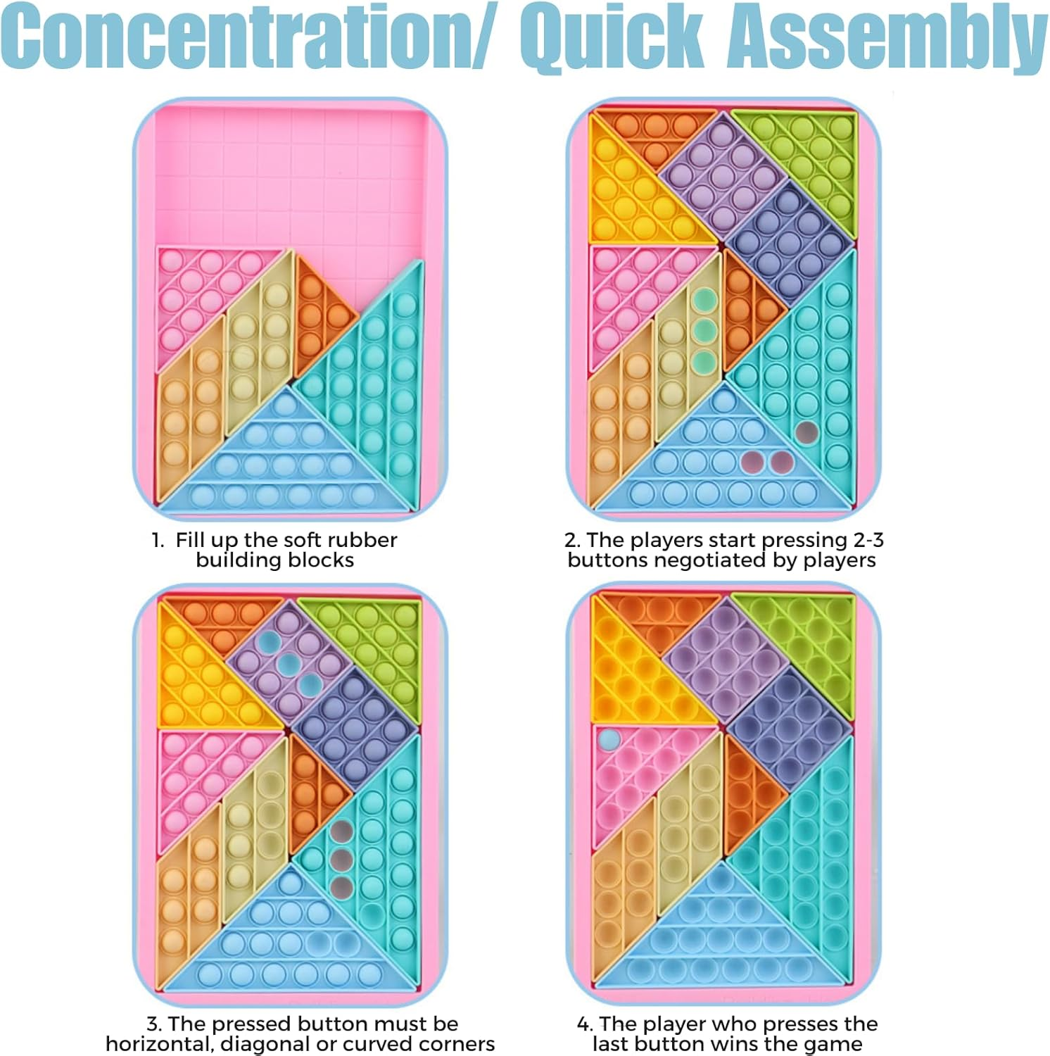 Pop Fidget Toys, 12Pc Puzzle Game Popit Sensory Toys for Learning, Pop It Board Fidget Games ,Focus Tools and Stress Relief Tetris Games for Girls Boys Kids Fridents