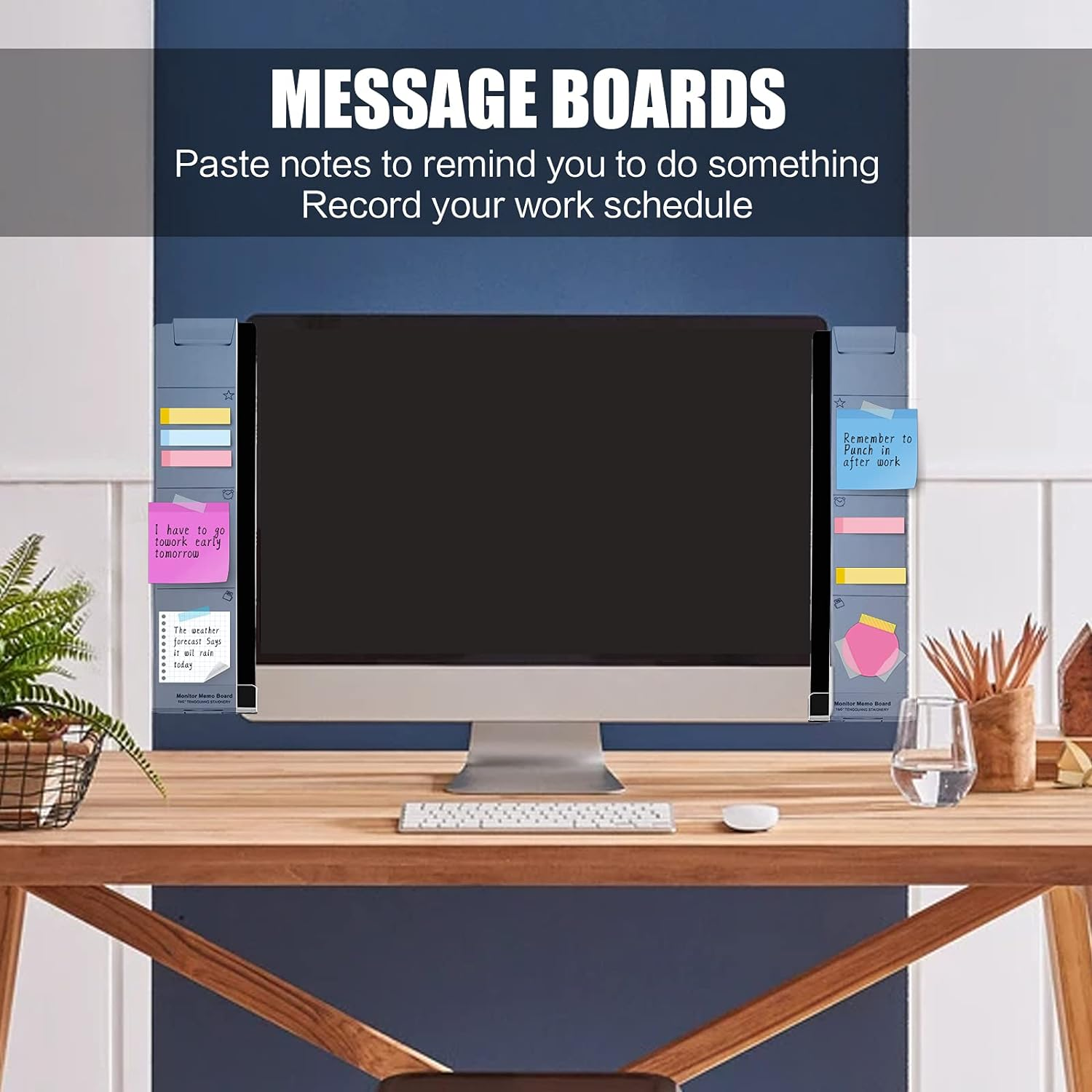 Office Desk Accessories 2Pcs Multifunction Computer Monitor Memo Board - Transparent Computer Side Panel Memo Creative Monitor Side Panel with Phone Holder Suitable for Office Home Desktop image number 5