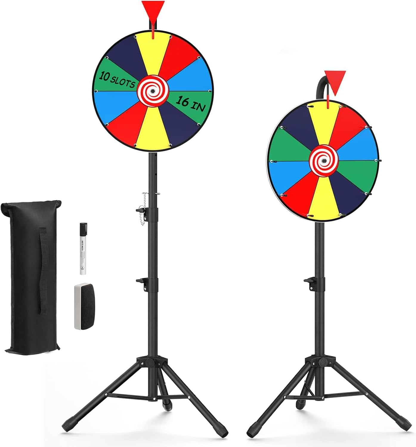 16" Spinning Prize Wheel - 10 Slots Color Roulette Spinner with Adjustable Folding Tripod Floor Stand. Includes Marker and Eraser.Play Fortune Spin Game at Trade Show, Carnival. image number 5