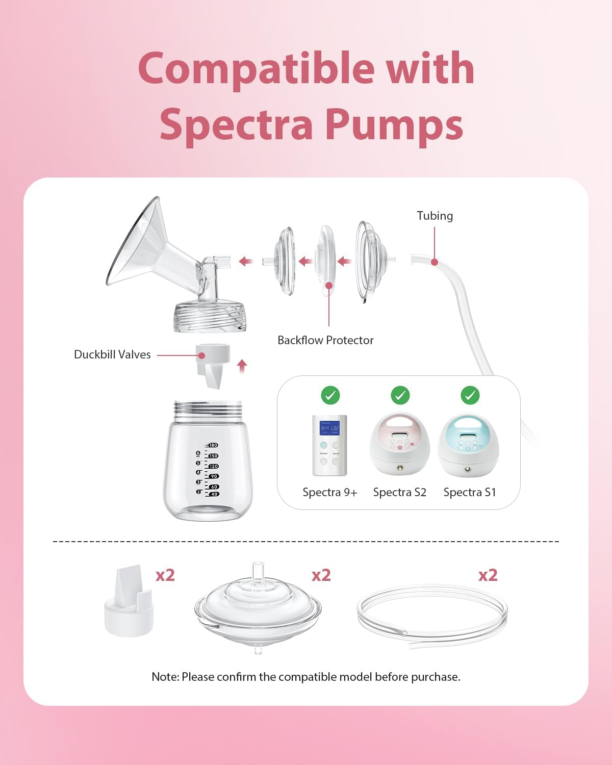 BALIME Breast Pump Parts Compatible with Spectra S1/S2/9 Plus, Duckbill Valves, Backflow Protector Membrane and Tubes (Not Original Spectra Accessories) image number 1