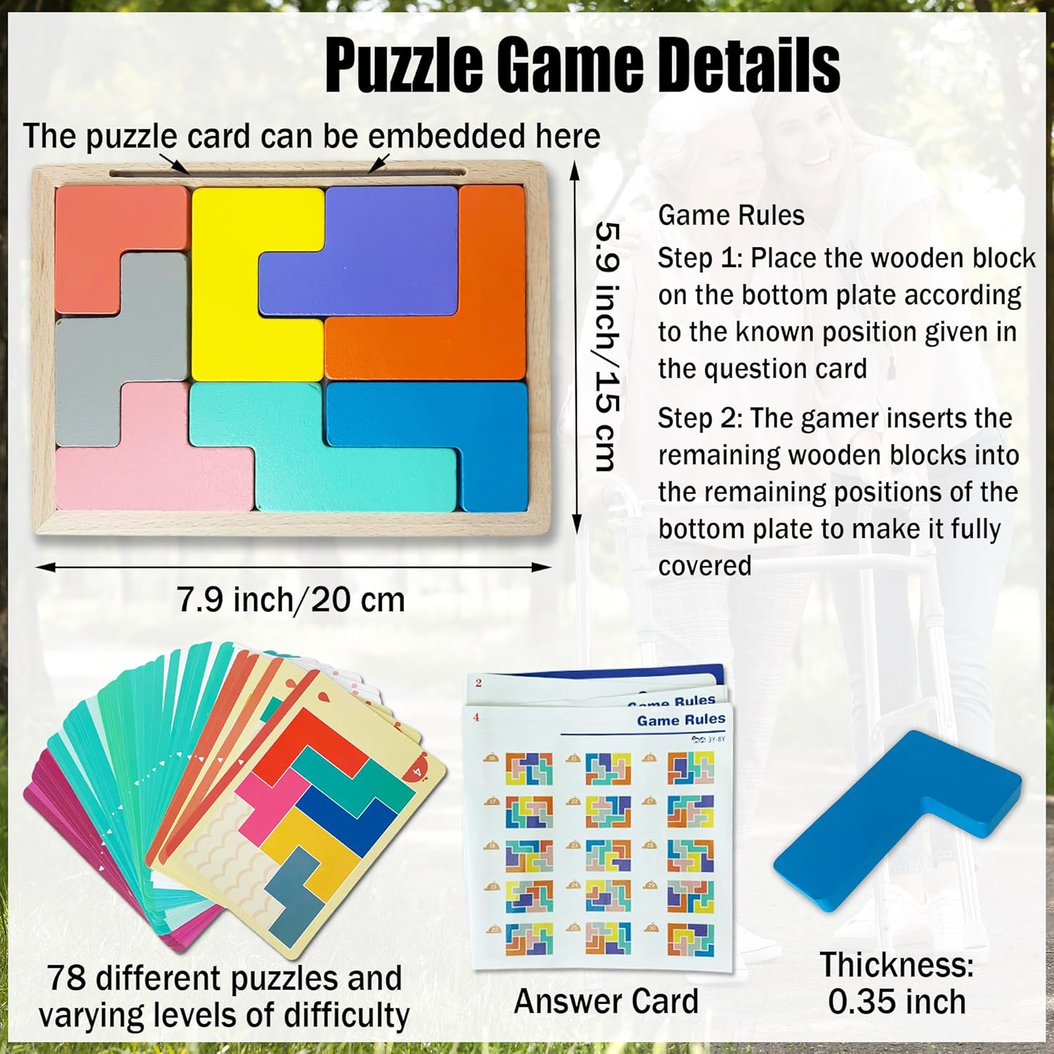 Dementia Activities for Seniors - Wooden Puzzle Pattern Blocks Products for Elderly with Dementia Products for Alzheimers Patients Easy Memory Gift image number 2