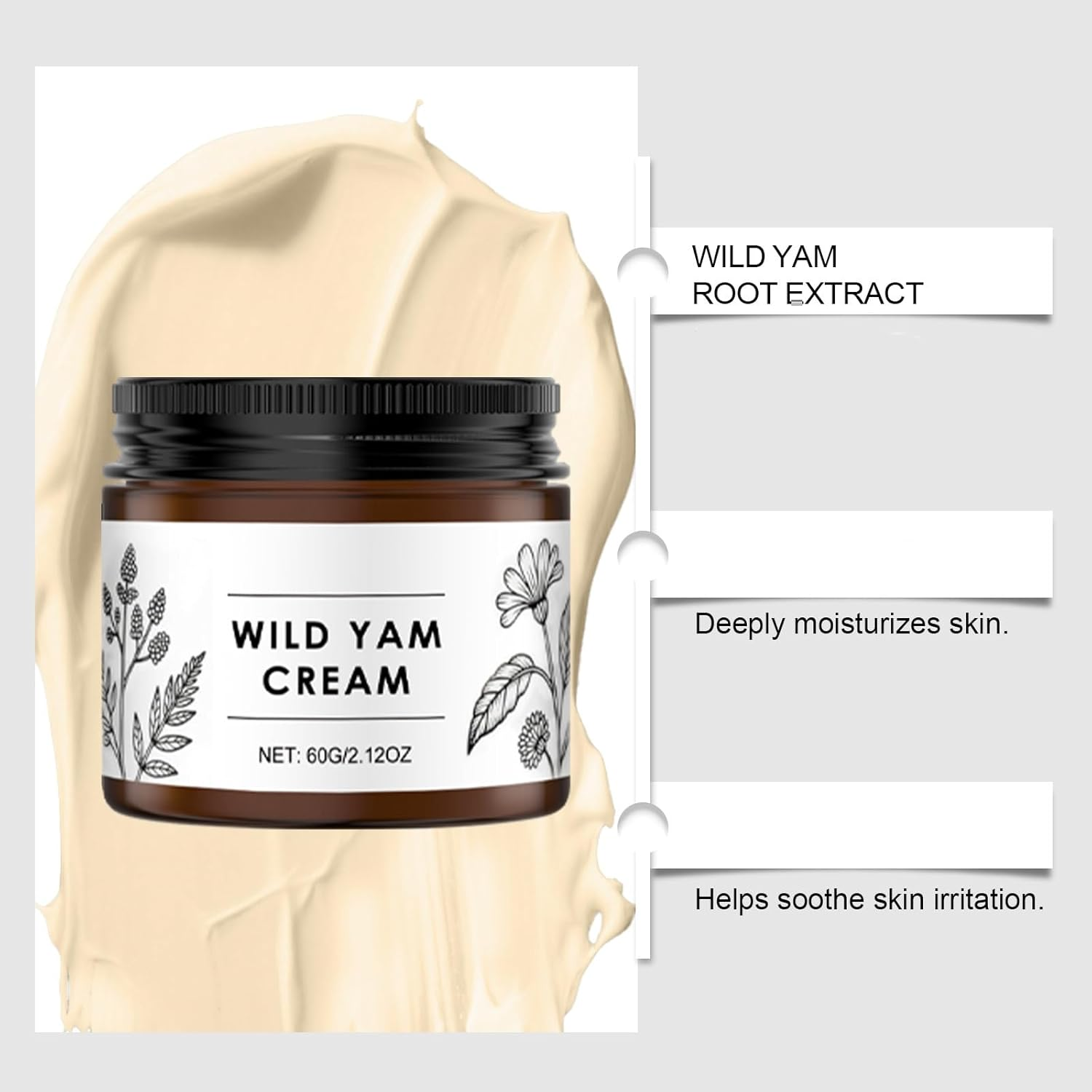 Wild Yam Cream - Deep Hydrating Face and Body Cream, Gentle and Mild,Moisturized, Firming for Most Skin Types, Improve Skin&rsquo;S Smoothness and Elasticity, Easy to Absorb,Long-Lasting (2PCS) - 2Pcs image number 6