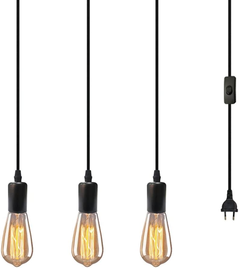 Plug in Hanging Light Fixture, 3 Light Pendant Lamp Lights Cord with Switch Cord E26 Bulbs Socket, Industrial DIY Hanging Lamps for Farmhouse Bedroom Home Lighting Decors Star of Light
