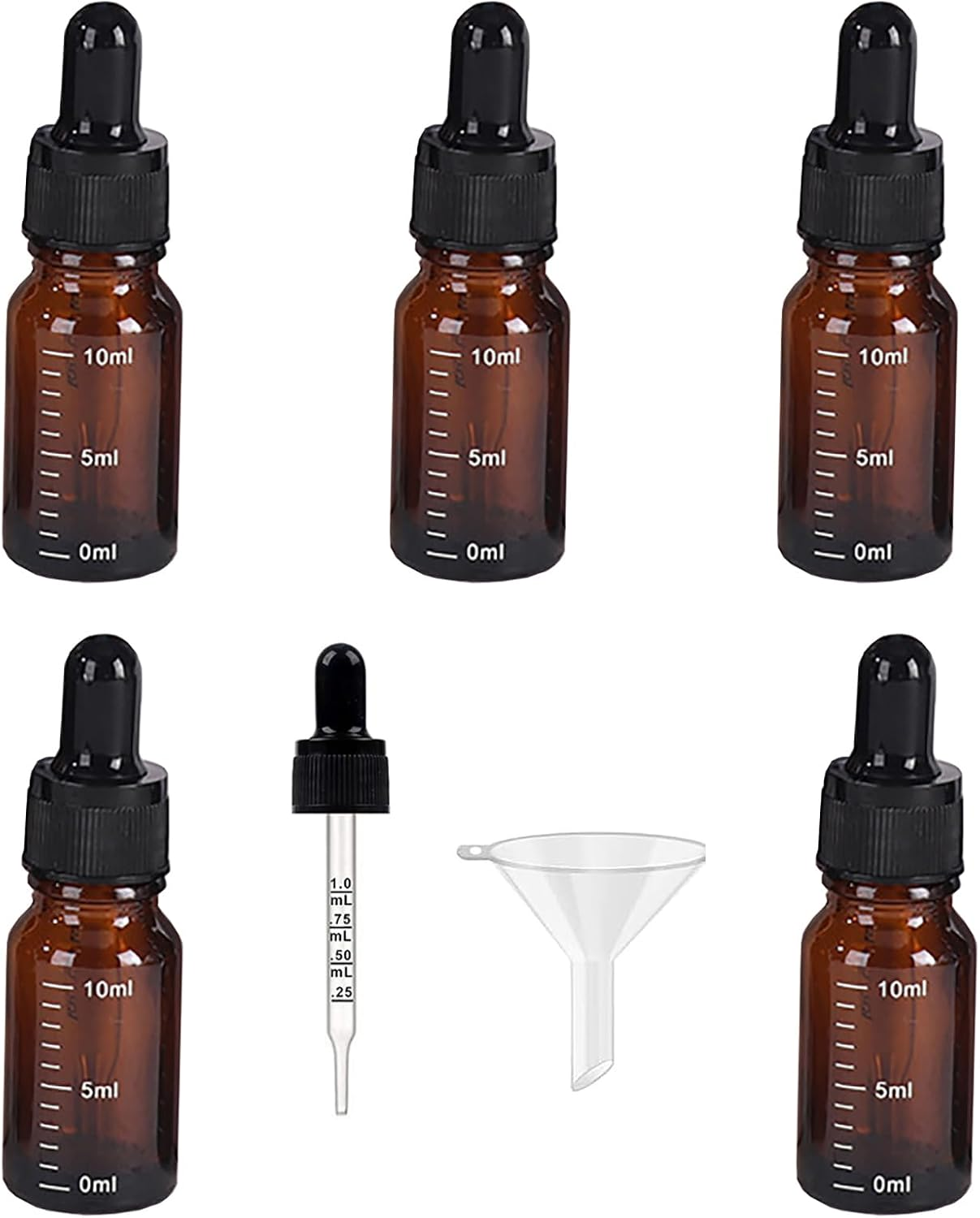 Uptuoli Dropper Bottles, 5Pcs Glass Droppers Bottles with 1 Funnel, Glass Eye Dropper Bottle with Graduated Pipette, Leakproof Essential Oils Dropping Bottle with Measured Droppers
