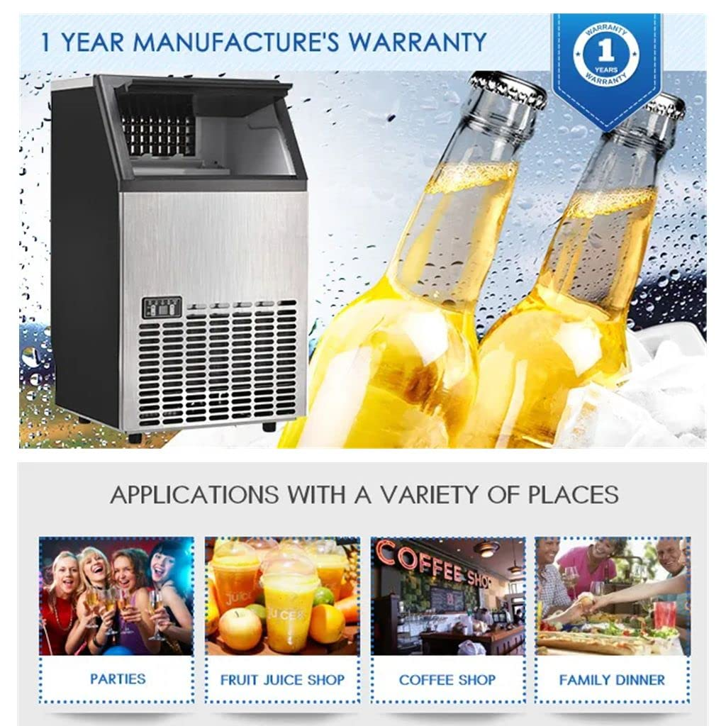 Maxkon Freestanding Ice Maker Freestanding, Commercial Ice Machine, 60Kg/Day, Stainless Steel Ice Machine with 15Kg Capacity, Ideal for Restaurant, Bars, Home and Offices, Includes Scoop image number 1