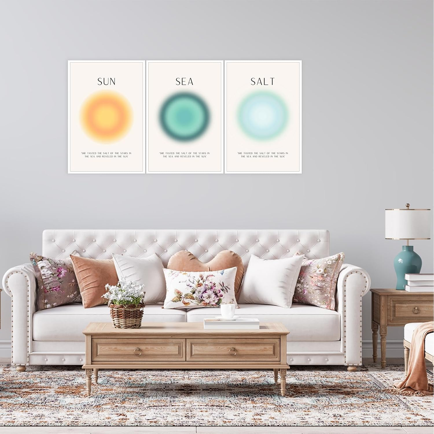 Sun Salt and Sea Aura Posters Coastal Canvas Wall Art Minimalist Beach Prints Trendy Ocean Beachy Colorful Abstract Aura Mind Body Soul Aesthetic Decor Bedroom Yoga 3 Set 12X16In Unframed image number 4