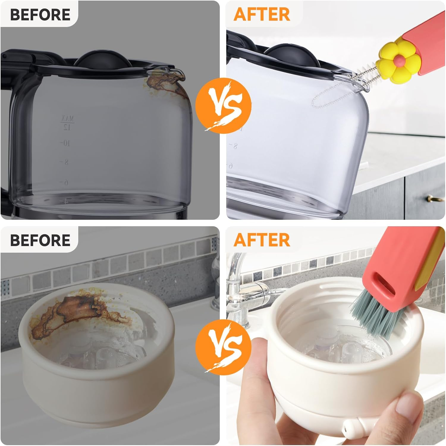 3 in 1 Cup Lid Cleaning Brush, Multifunction Crevice Cleaning Brush, Home Kitchen Crevice Cleaning Tools Flowers Blue