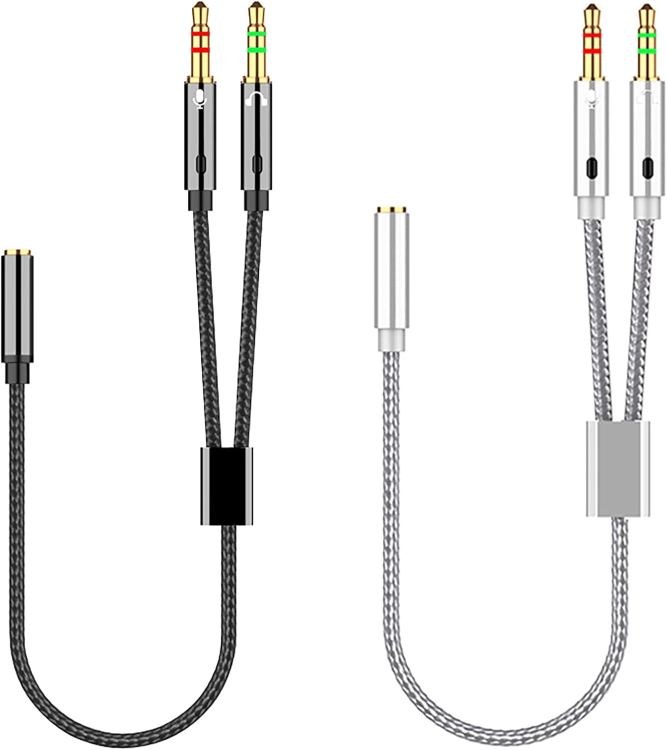 Tunghey 2Pack Headphone Splitter for Computer CTIA 3.5Mm TRRS Female to Dual TRS Male Mic Audio Jack Y Adapter Headset Splitter Cable for PC Laptop to Gaming Headset Black and White