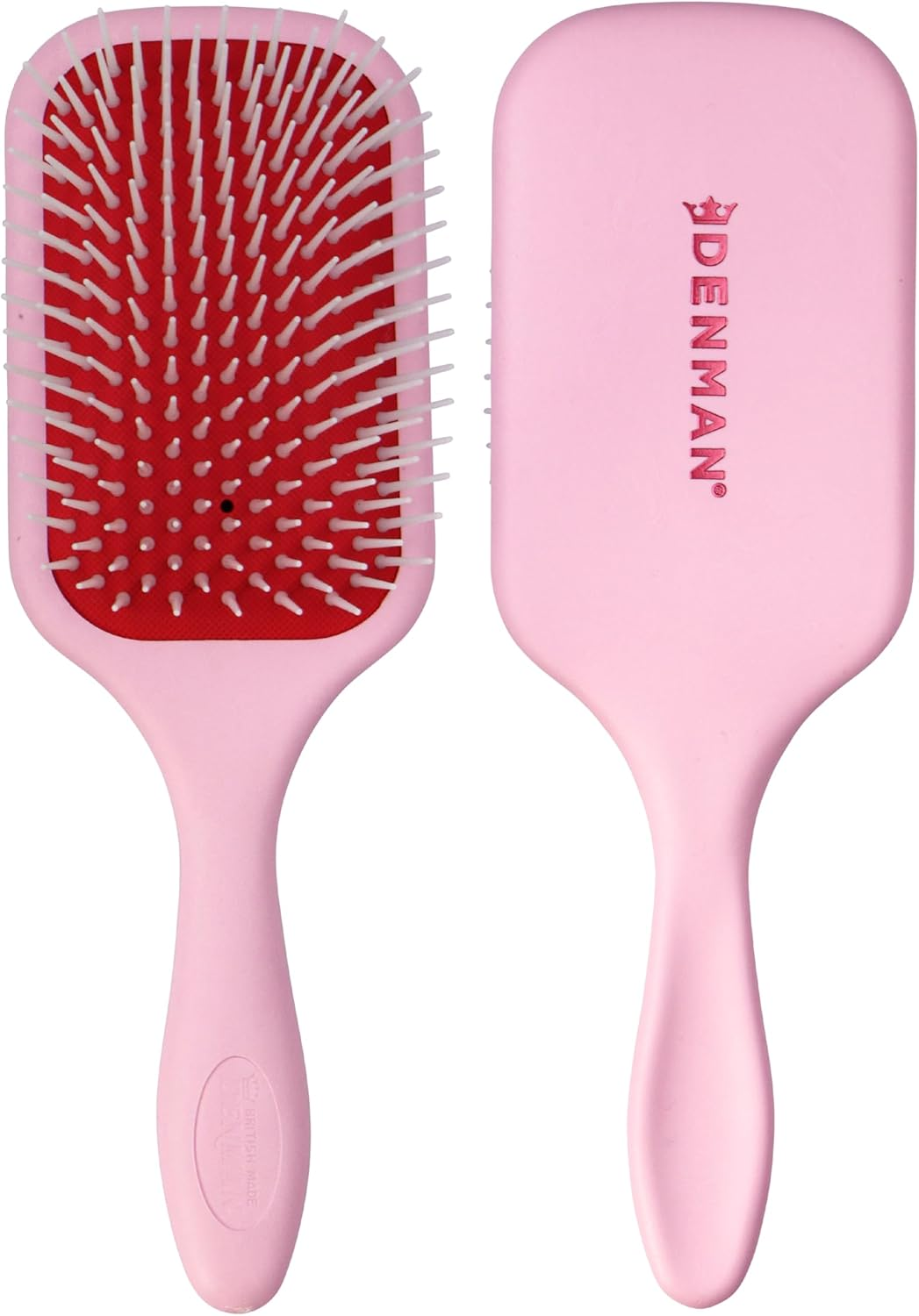 Denman Detangler D38 Hair Brush for Fast and Comfortable Detangling, Blow Drying and Styling - Combination of D3 Styling Pins & Paddle Brush - for Women and Men (Red & Black)