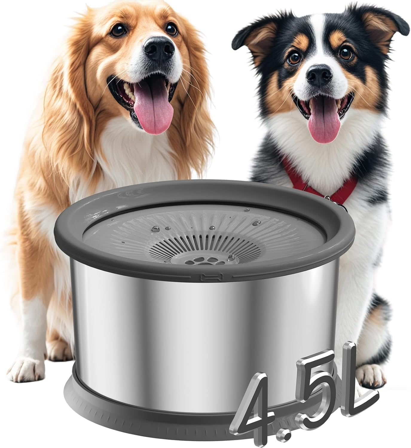 Biubiu 4.5L Dog Water Bowl No Spill 1.2 Gallon Stainless Steel Water Bowl for Dogs 150Oz No Mess Slow Water Feeder with Anti-Slip Mat for Messy Drinkers image number 2