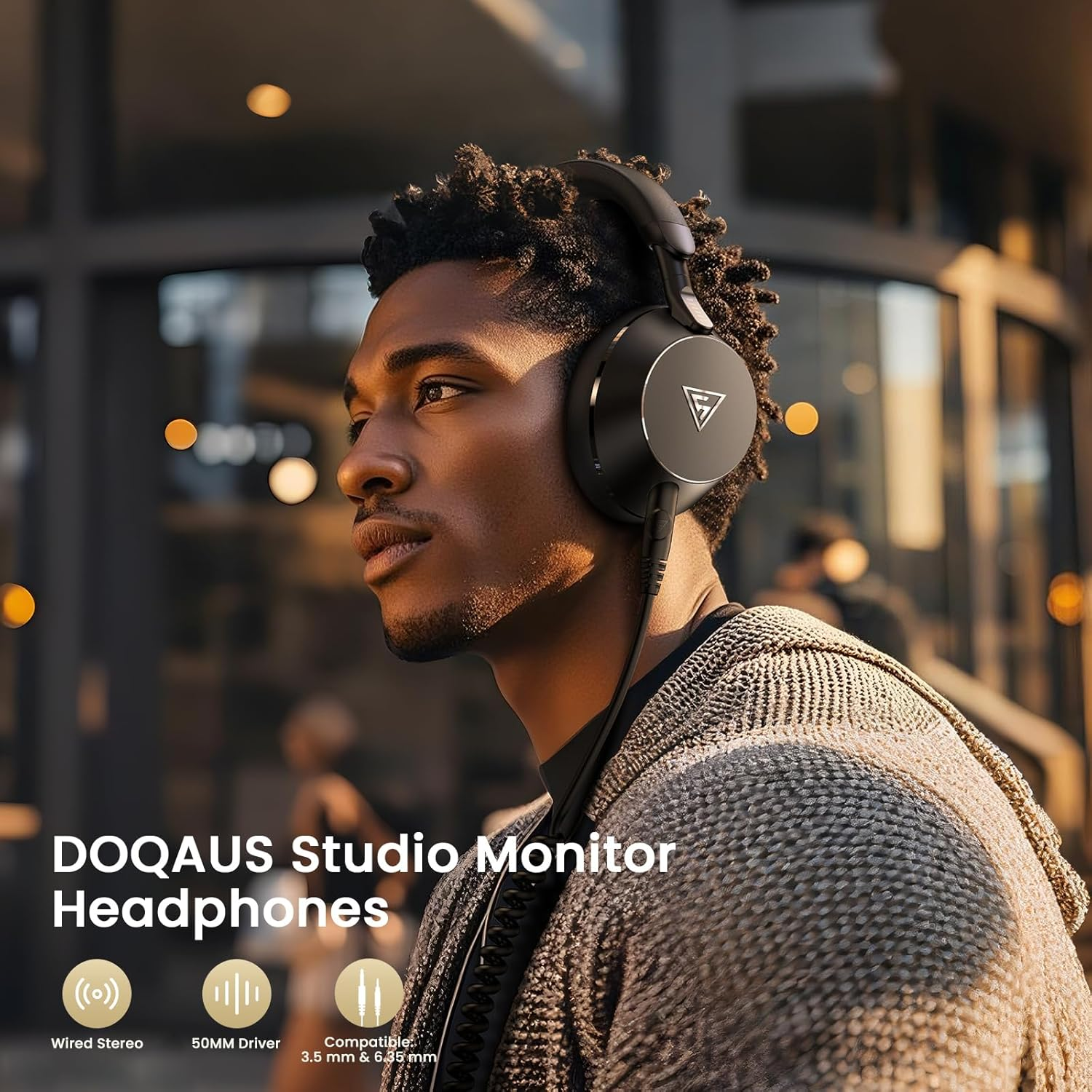 DOUQAS Wired over Ear Headphones, Studio Monitor & Mixing DJ Headphones, 50Mm Pu Titanium Plated Speakers with Neodymium Magnets, Detachable Audio Jack for Podcast Guitar Recording image number 6