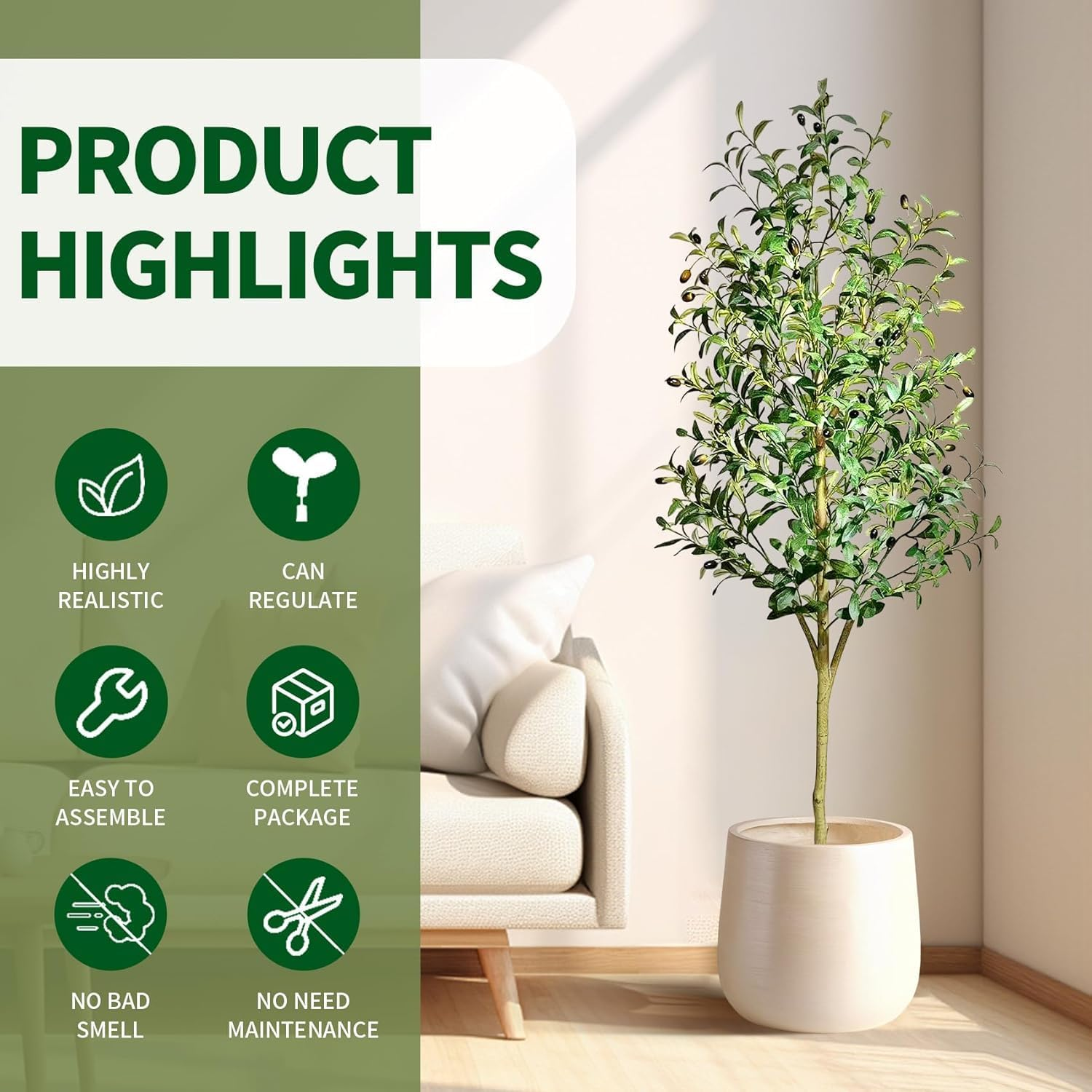 Artificial Olive Tree, 150Cm Faux Plant in Pot, Lifelike Silk Leaves with Black Planter for Indoor Decor image number 5